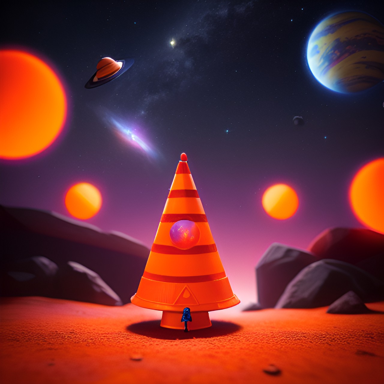 space cone - orange traffic cone space galaxy stars planets ufo  purple planets stars orange cone moon cones moon stars preview