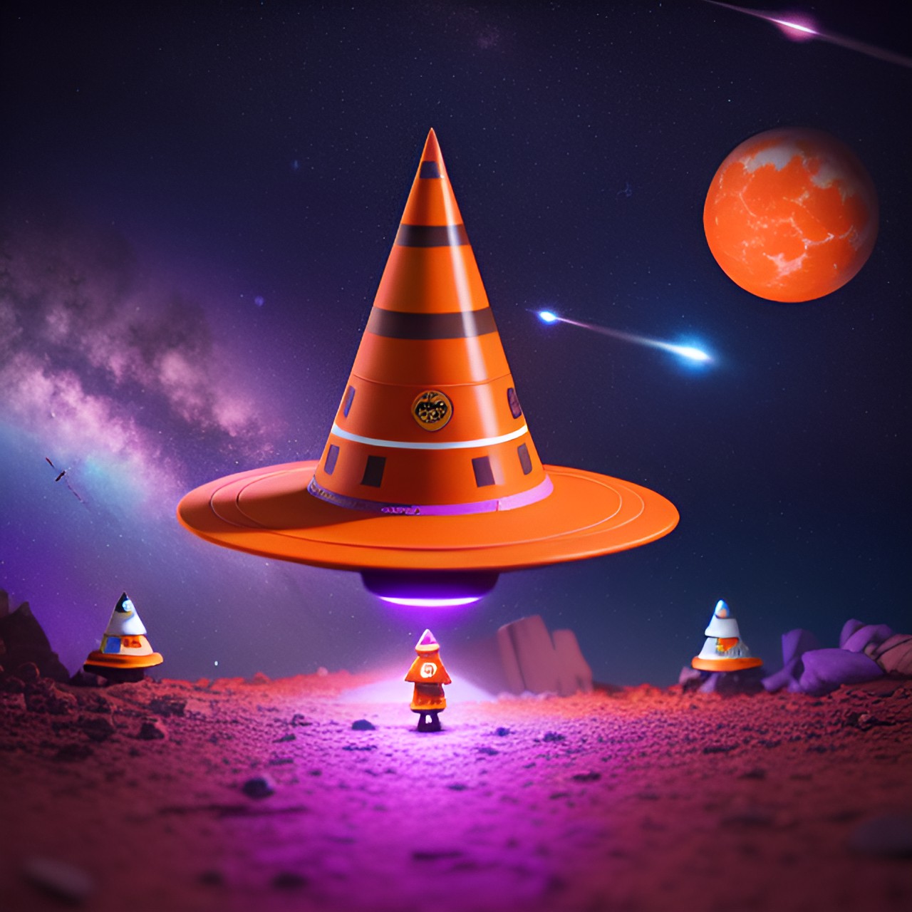 space cone - orange traffic cone space galaxy stars planets ufo  purple planets stars orange cone moon cones moon stars preview