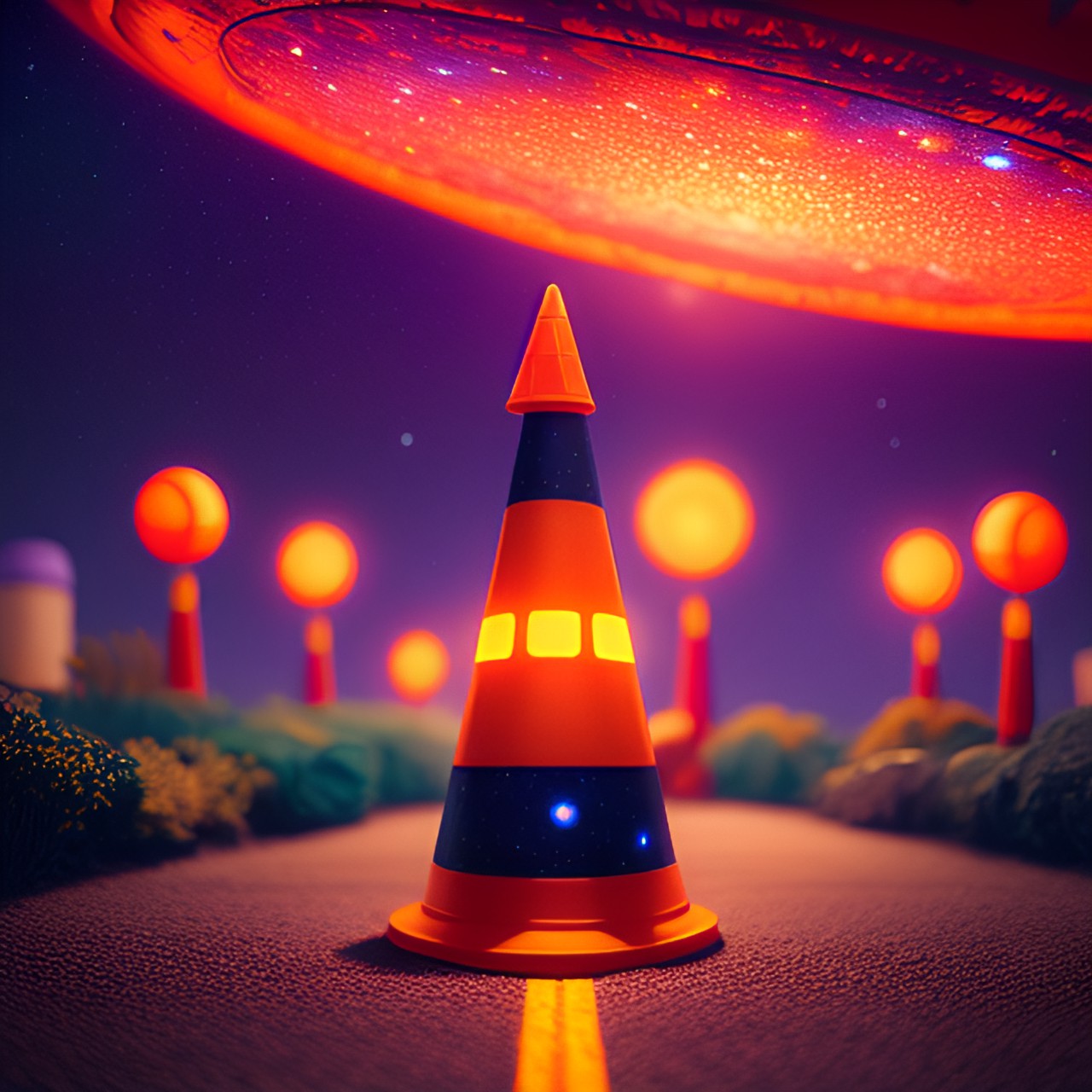 space cone - orange traffic cone space galaxy stars planets ufo  purple planets stars orange cone moon cones moon stars preview