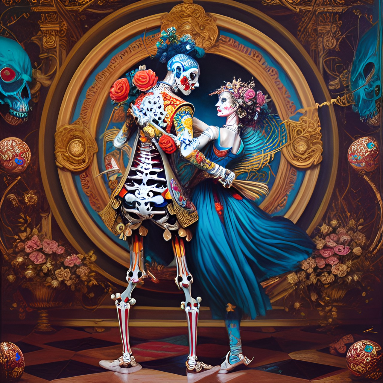 crazy baroque creepy manga man and woman dancing skeletons preview