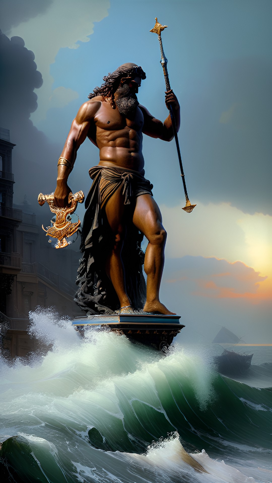 hyperrealism,
poseidon,
aivazovsky style, 
8k preview