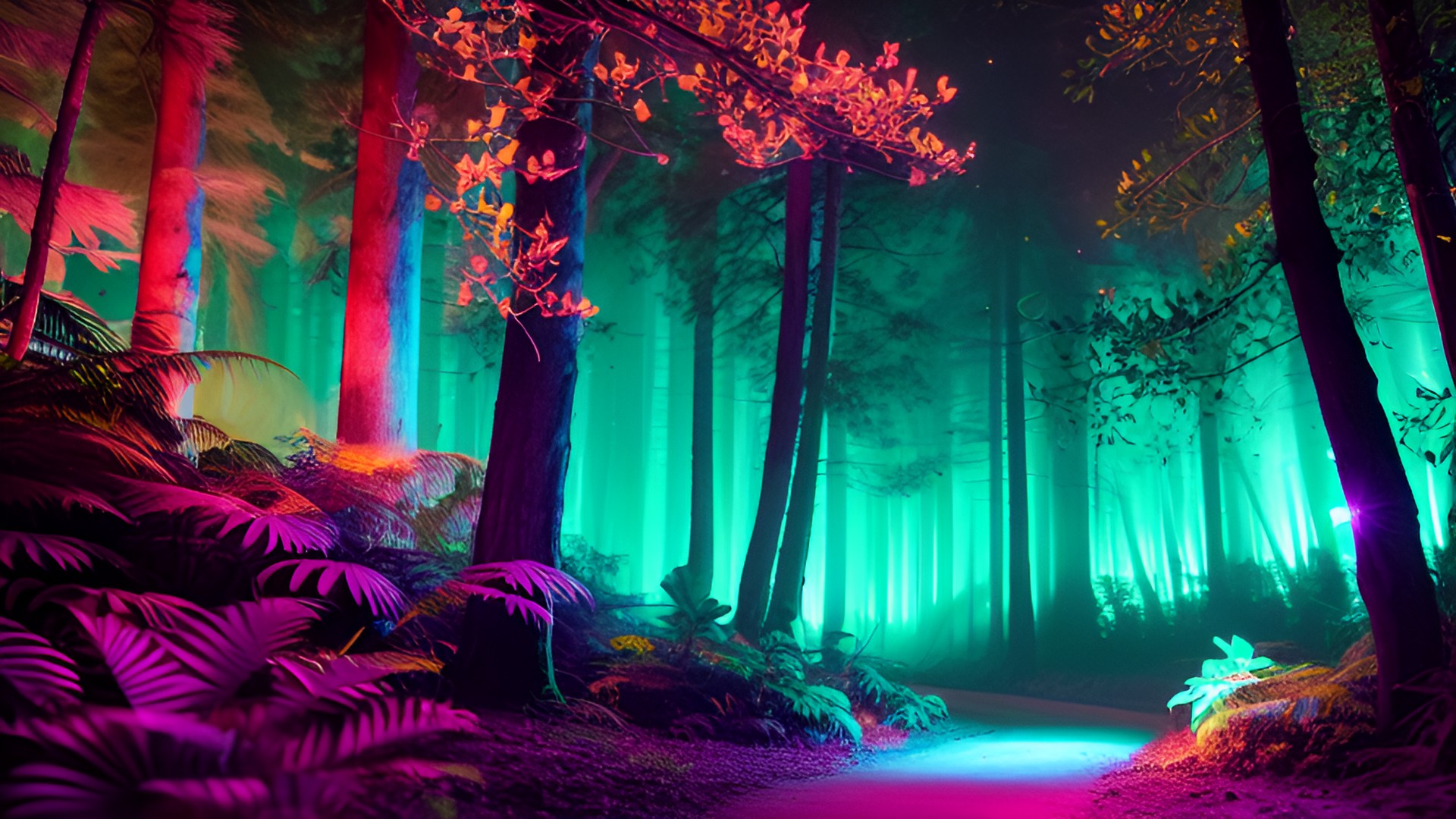 the bioluminescent forest of glowhaven: a dense forest illuminated by glowing flora and fauna. the plants emit a soft, enchanting light, and creatures with luminescent markings flit through the trees. the forest comes alive at night, captivating all who enter. preview