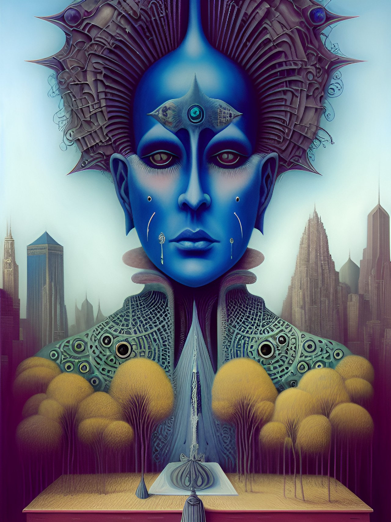 image of hybrid persons,đ€đ€đ€đŠđïžđȘ, blue persons, portrait. artwork by leonora carrington ^hector germĂĄn oesterheld ^h.r. giger ^peter gric ^beksinski, hyperdetailed hyperresolution hyperrealism intrincately detailed ultrasharp hyperrealism digital art concept art trending on artstation preview