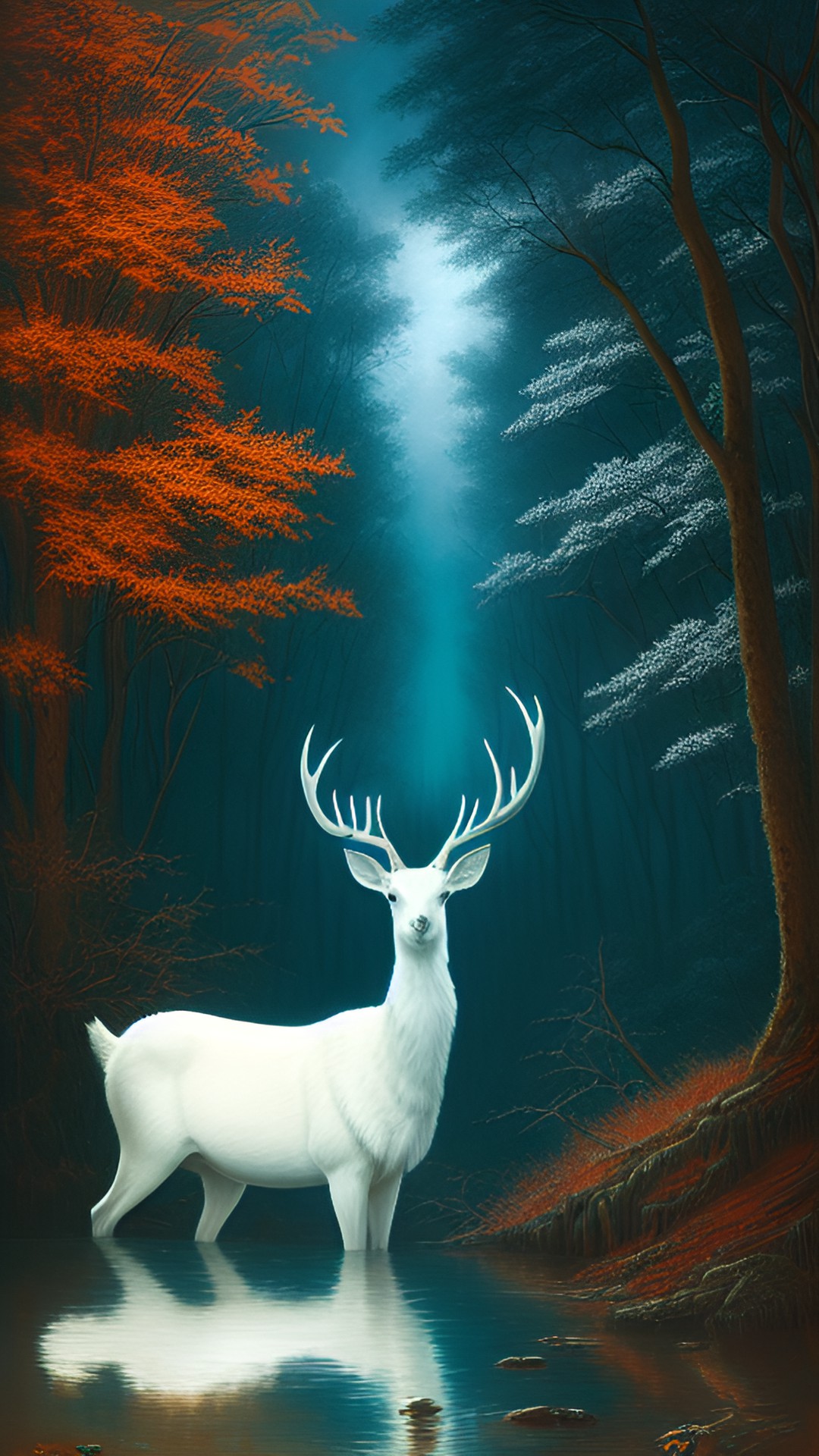 white deer by enchanted winter lake preview