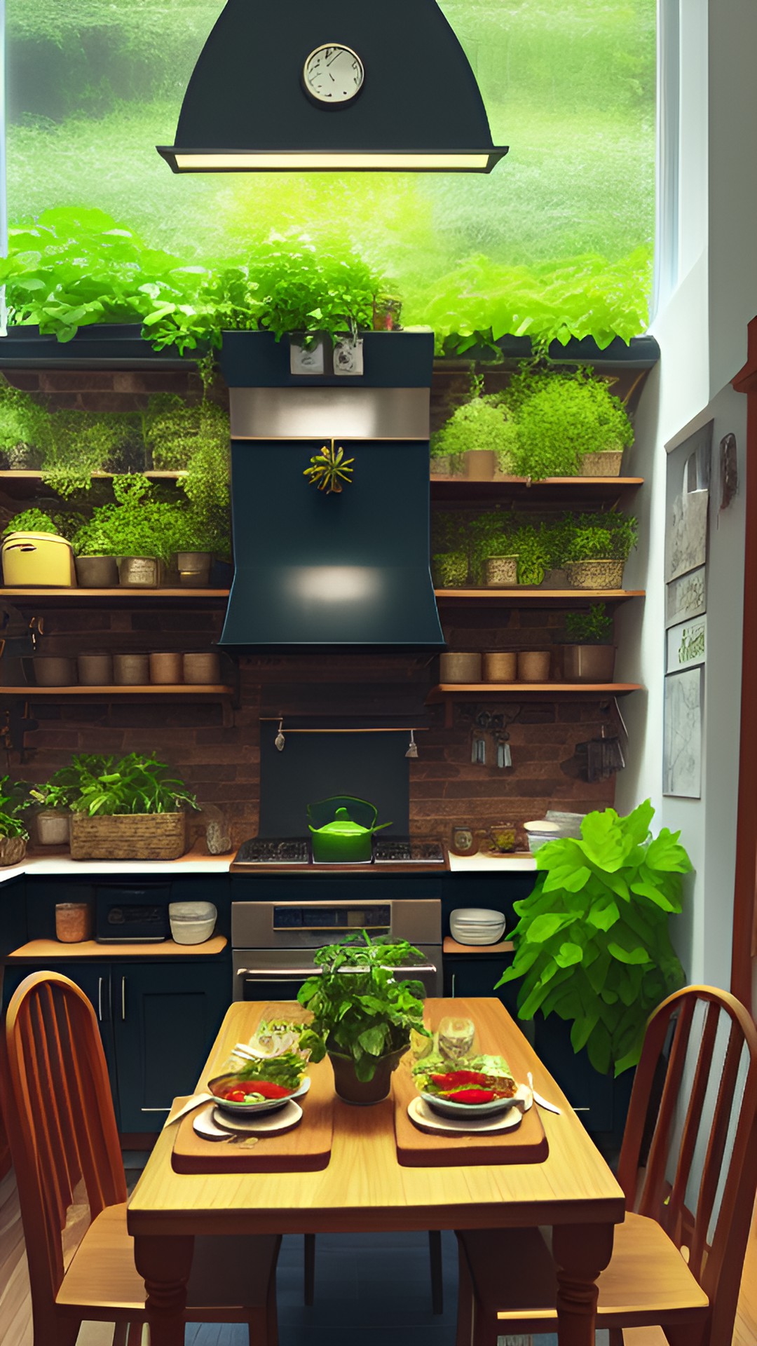 kitchen room witch fantasy herbs cauldron smoke food green plants black cat magic table stove kitchen preview