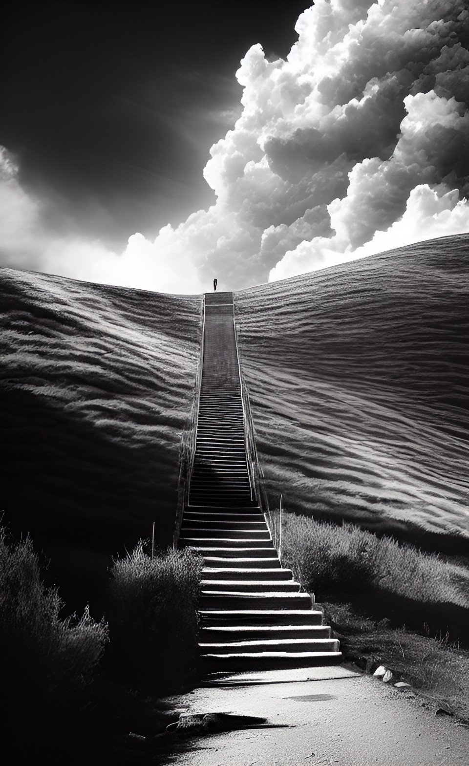 a man ascending jacob’s ladder into heaven, high contrast, high detail, high quality preview