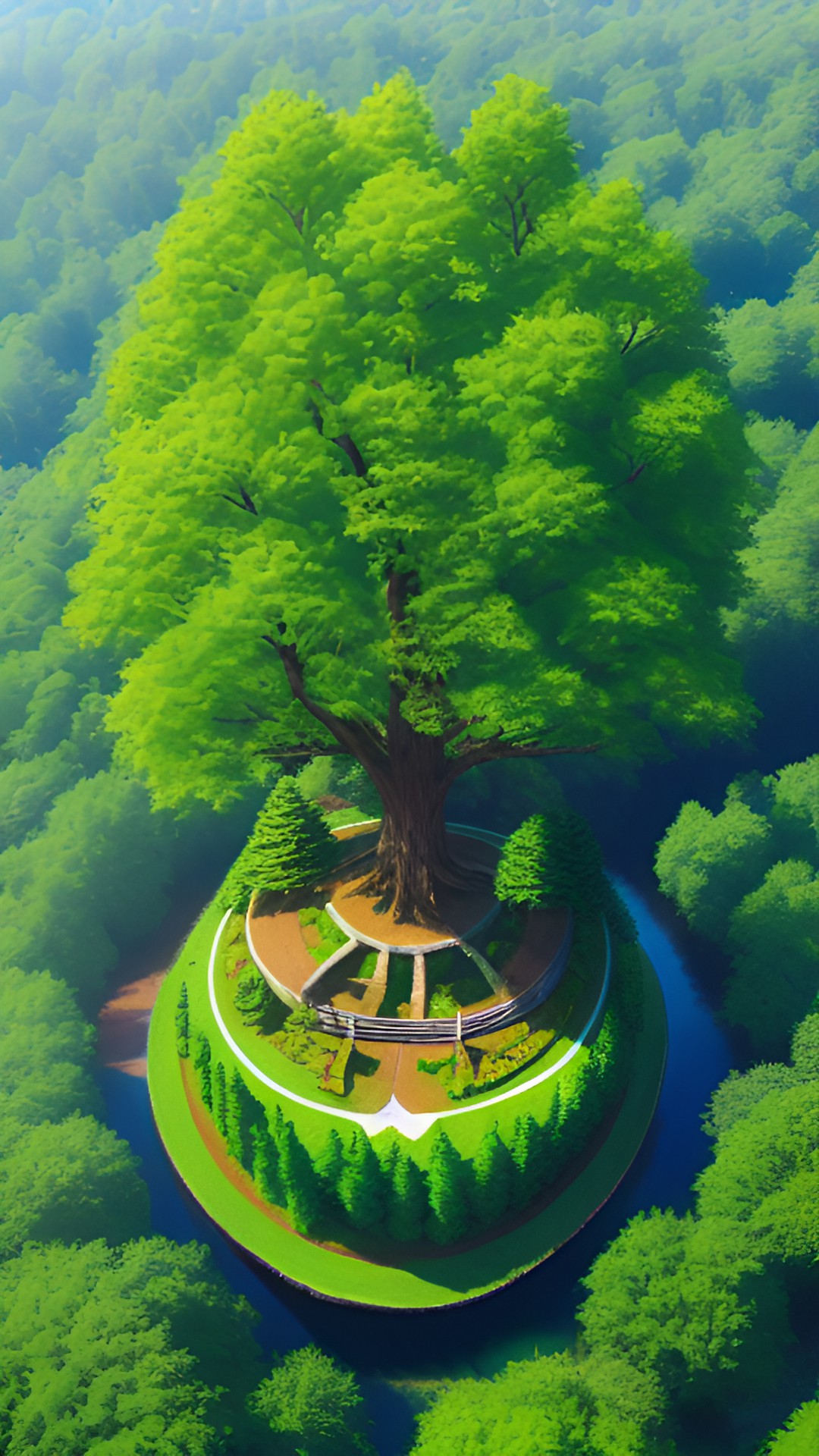 Mega tree - fairy tale tree in the realistic wood top view preview