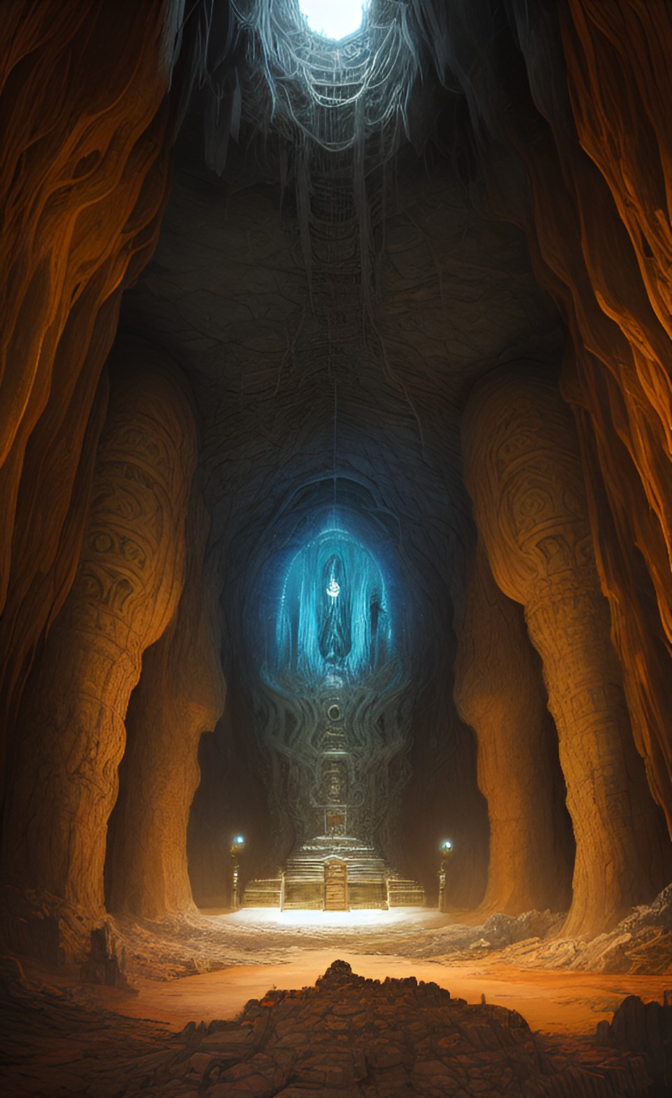 Well of the Ancients - underground temple enormous cave eldritch statues preview