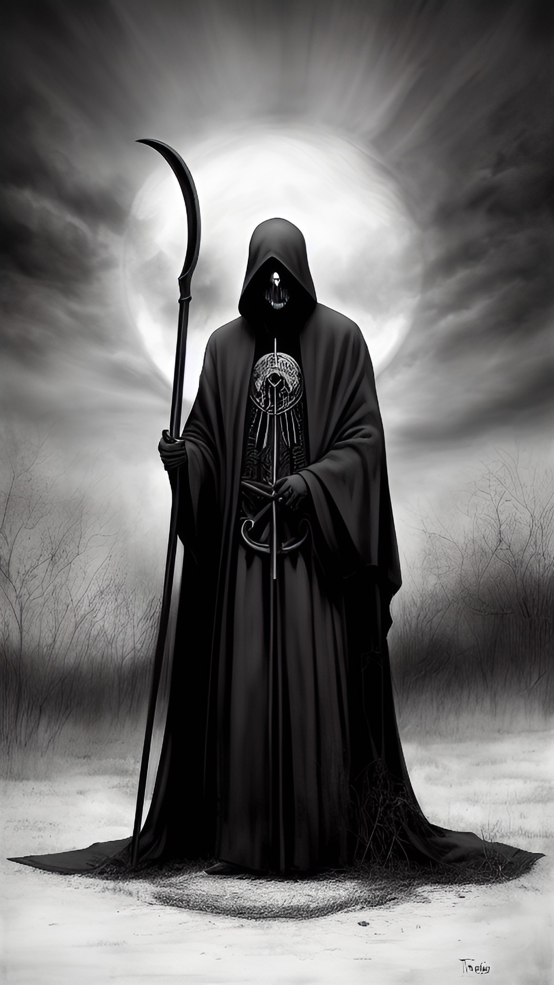 Fear The Reaper - grim reaper with scythe, black and white, realistic, hd preview