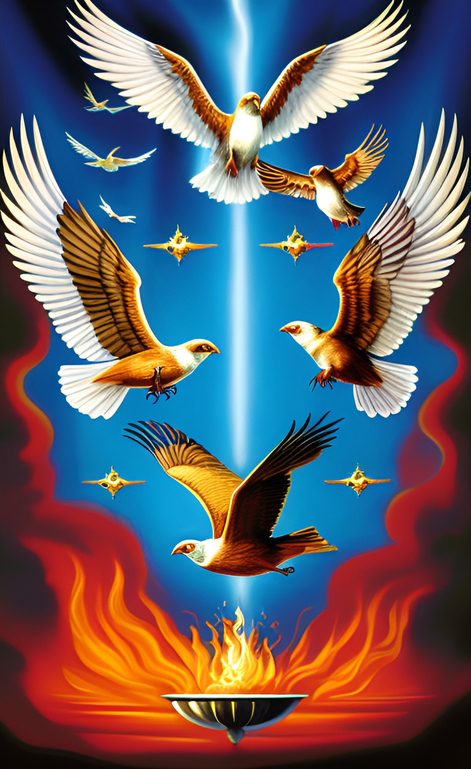 cherubim, flaming with holy love, holy spirit, dove, birds are dinosaurs, preview