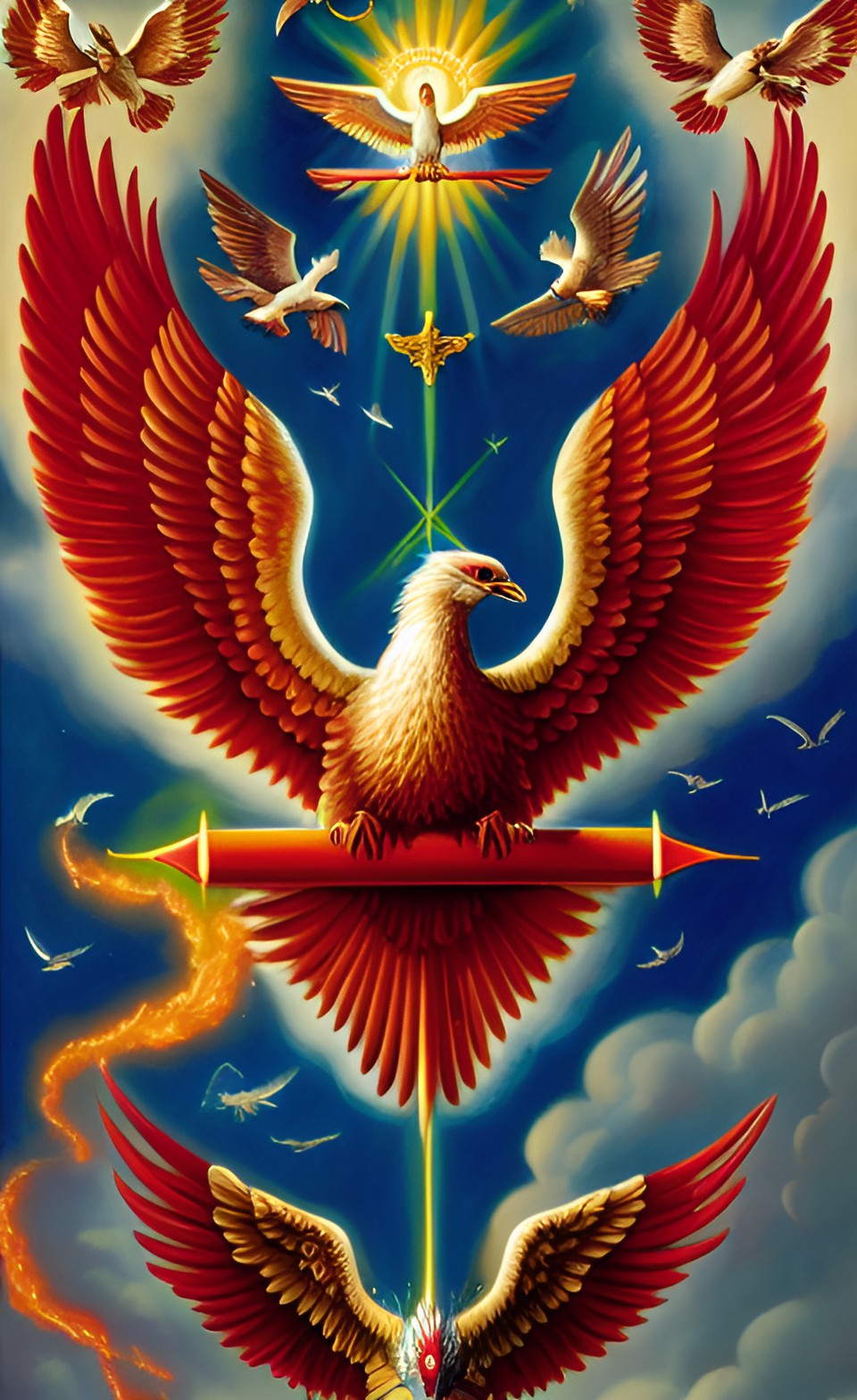 cherubim with six wings, flaming with holy love, holy spirit, dove, birds are dinosaurs, holy serpent preview