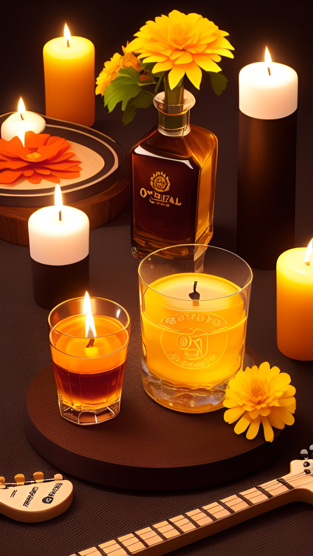 ofrenda guitar candles marigolds whiskey preview