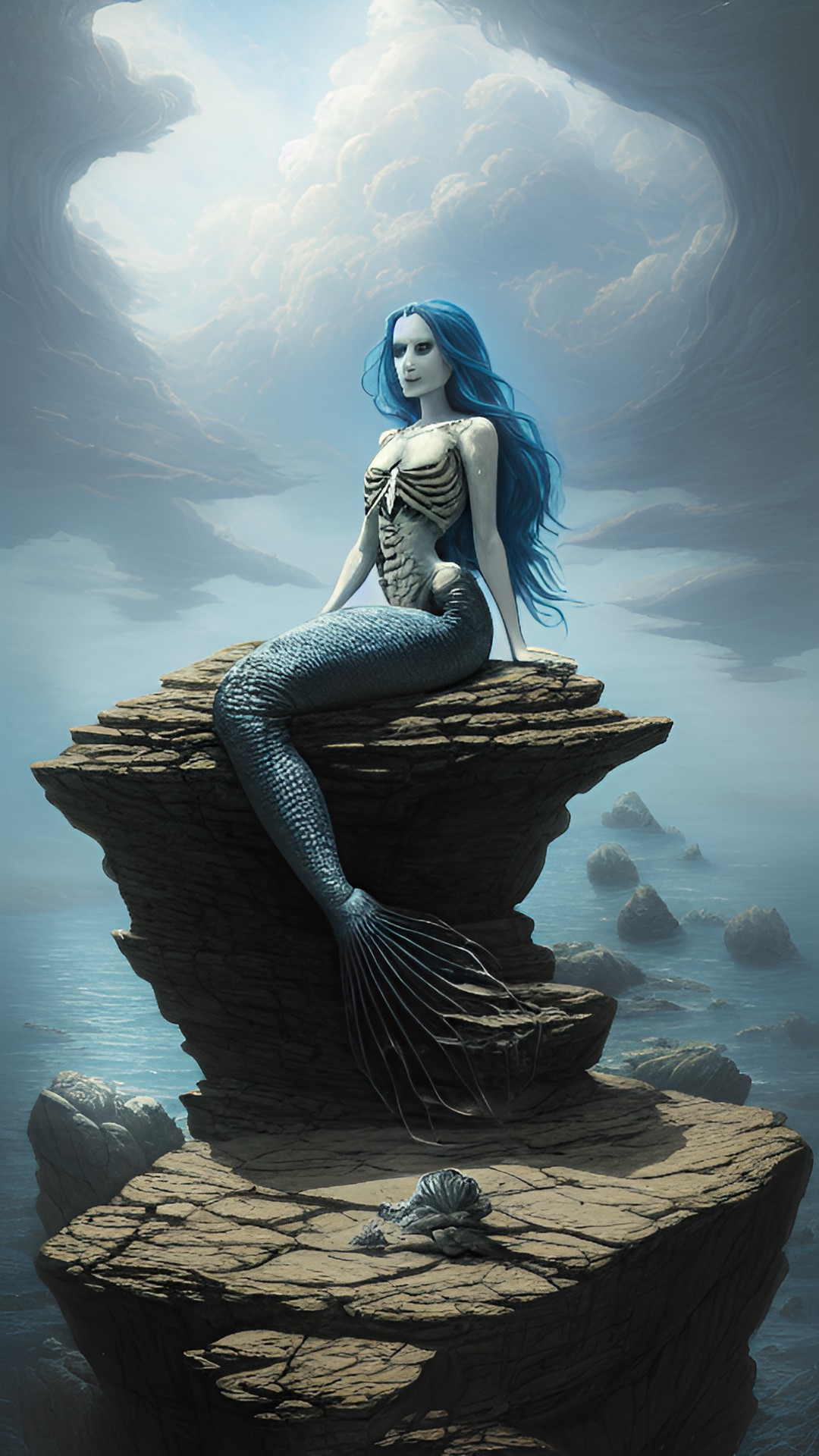 skeleton mermaid on rock preview