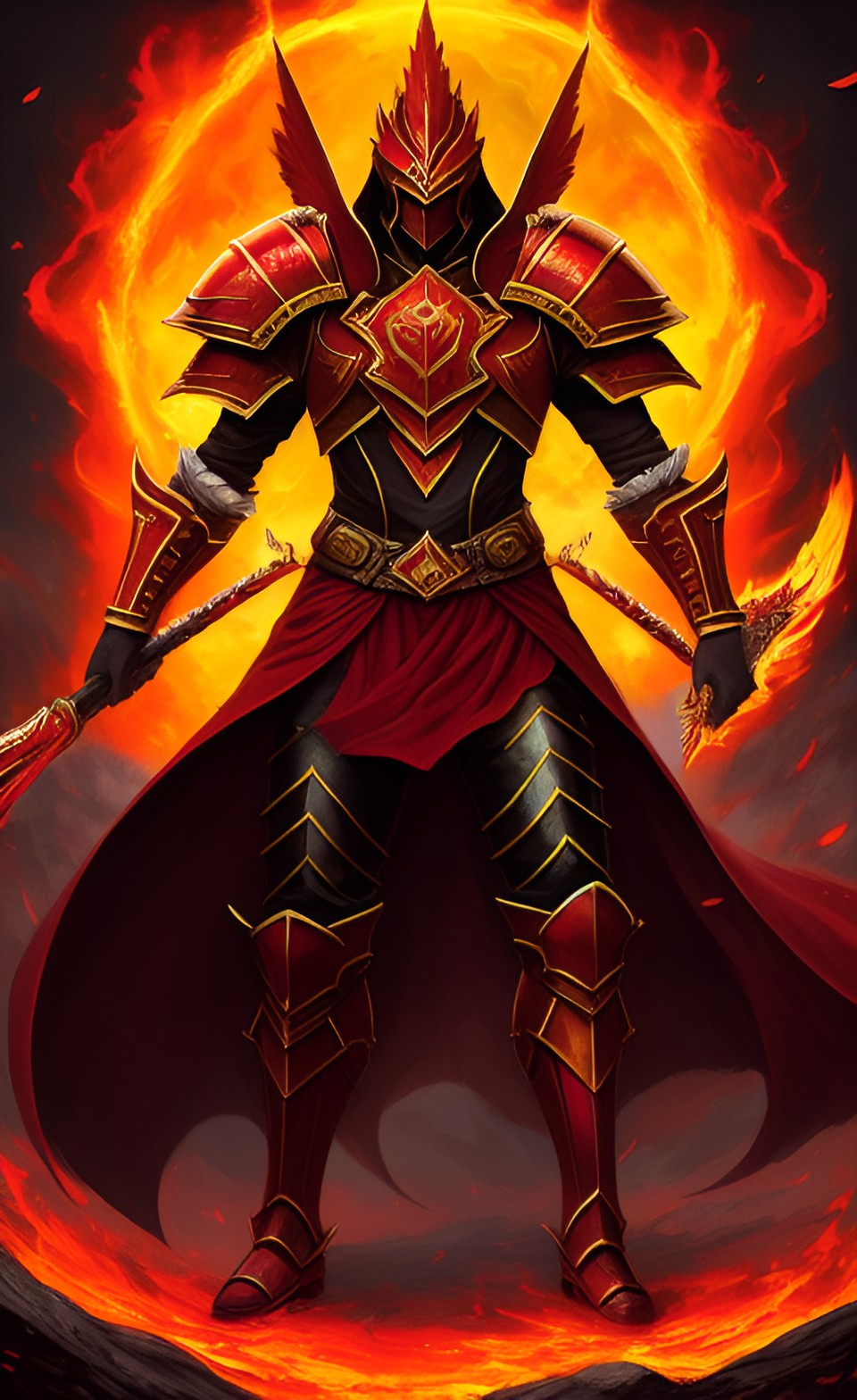 Luthorius - luthorius, a fiery valrath red guard, scales ablaze. golden eyes burn, crimson armor reflects flames. with halberd in hand, he exudes strength and resolve. preview