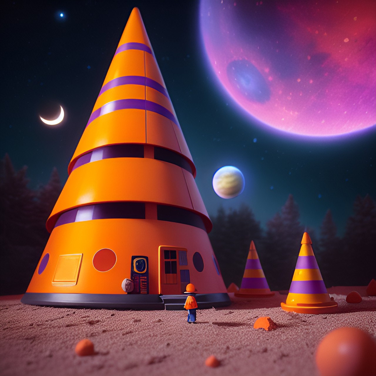 space cone - orange traffic cone space galaxy stars planets ufo  purple planets stars orange cone moon cones moon stars preview