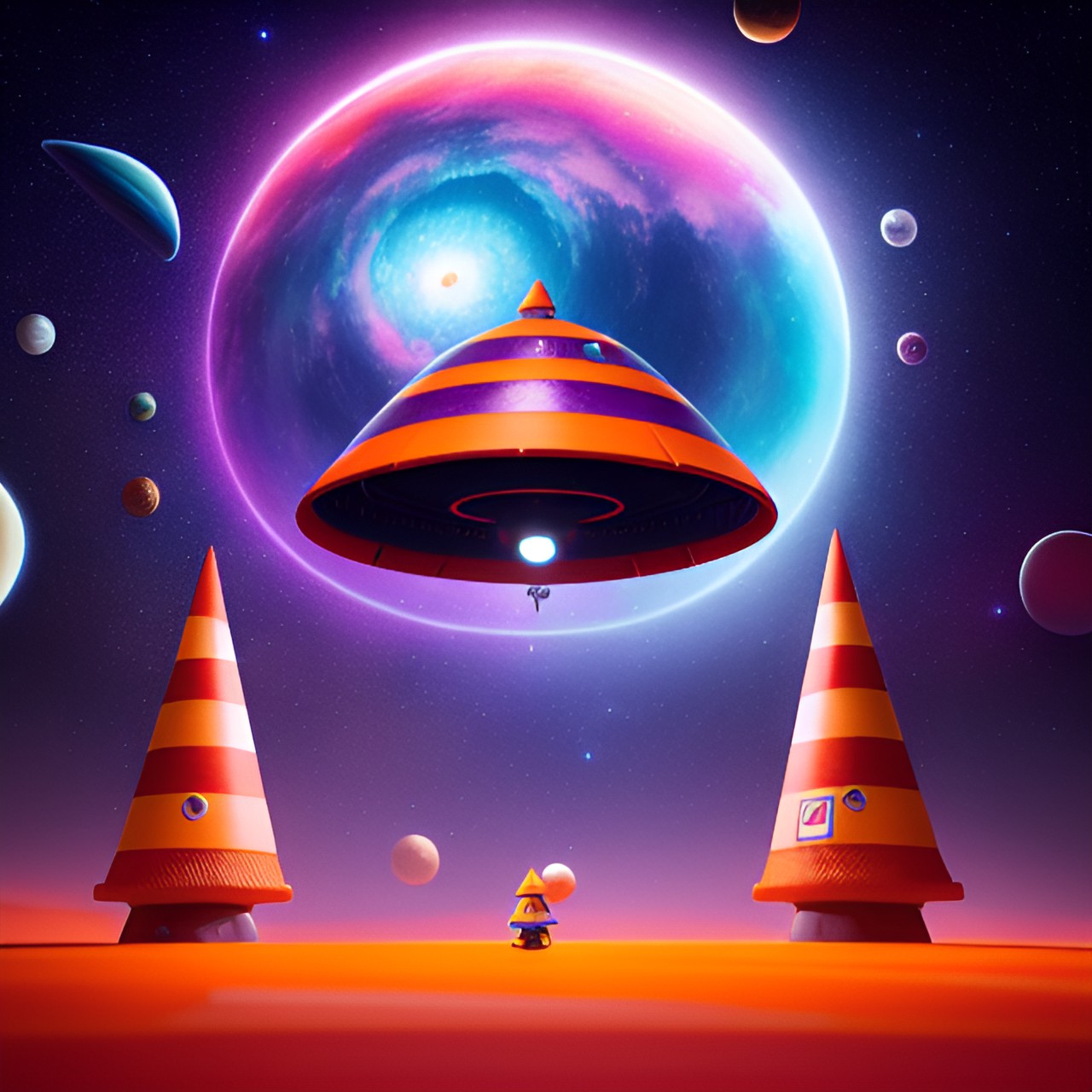 space cone - orange traffic cone space galaxy stars planets ufo  purple planets stars orange cone moon cones moon stars ship princess preview