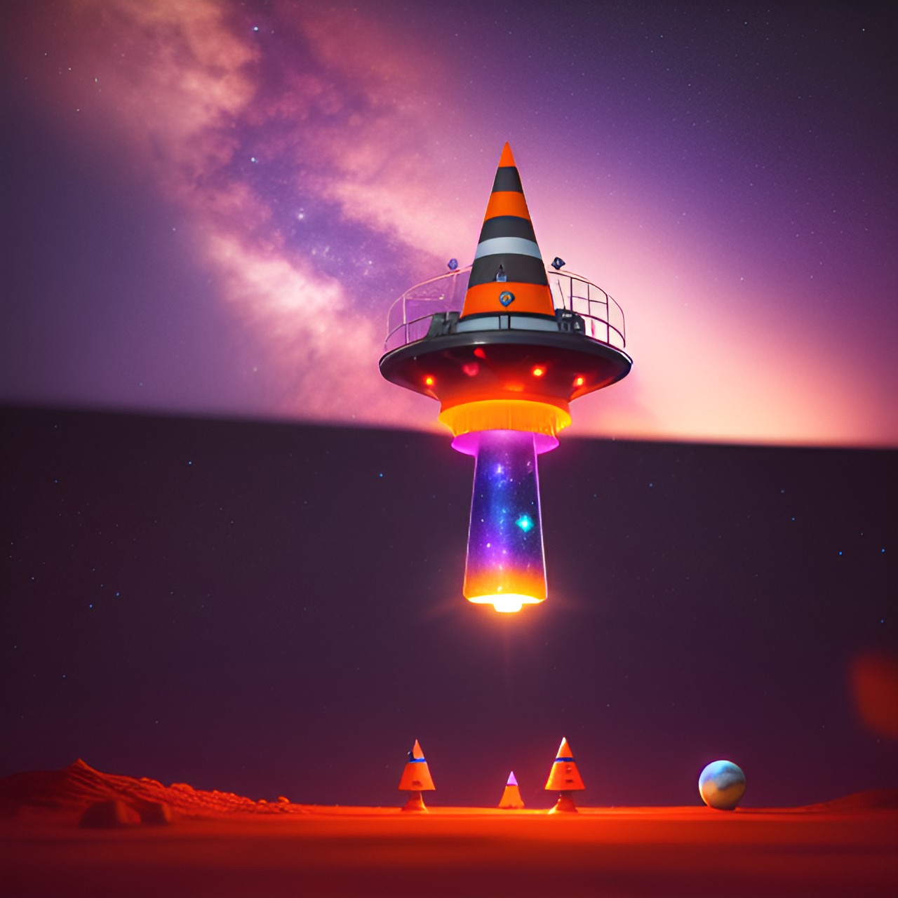 space cone - orange traffic cone space galaxy stars planets ufo  purple planets stars orange cone moon cones moon ship princess cone preview