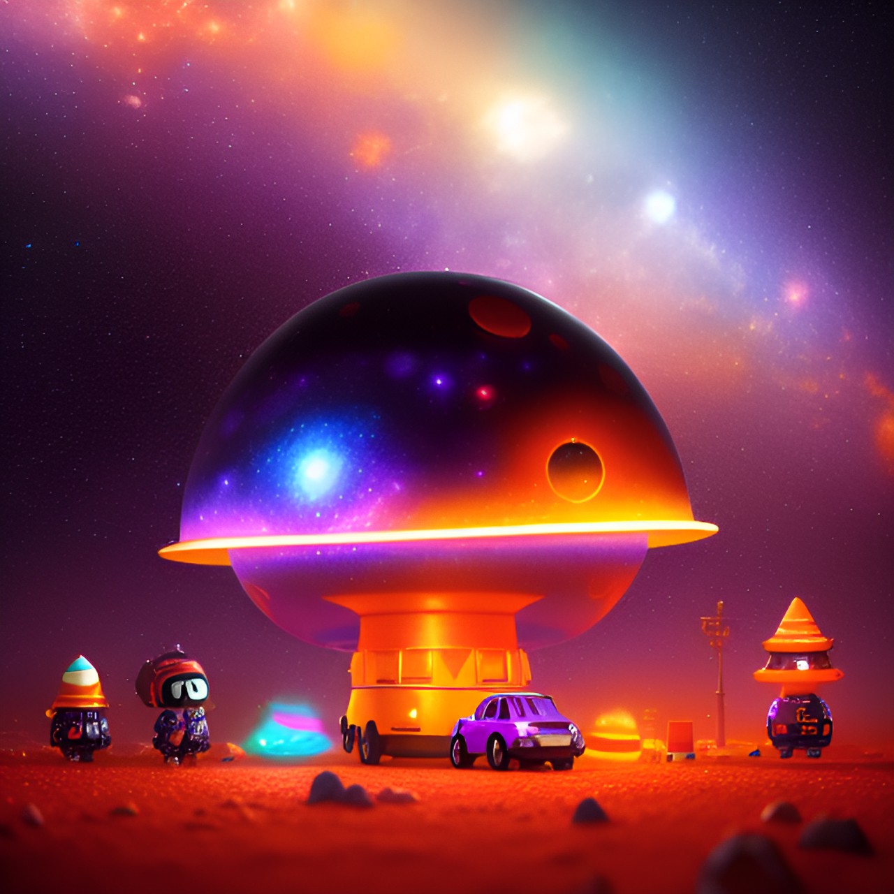 space cone - orange traffic cone space galaxy stars planets ufo purple planets stars orange moon queen ship glitter preview