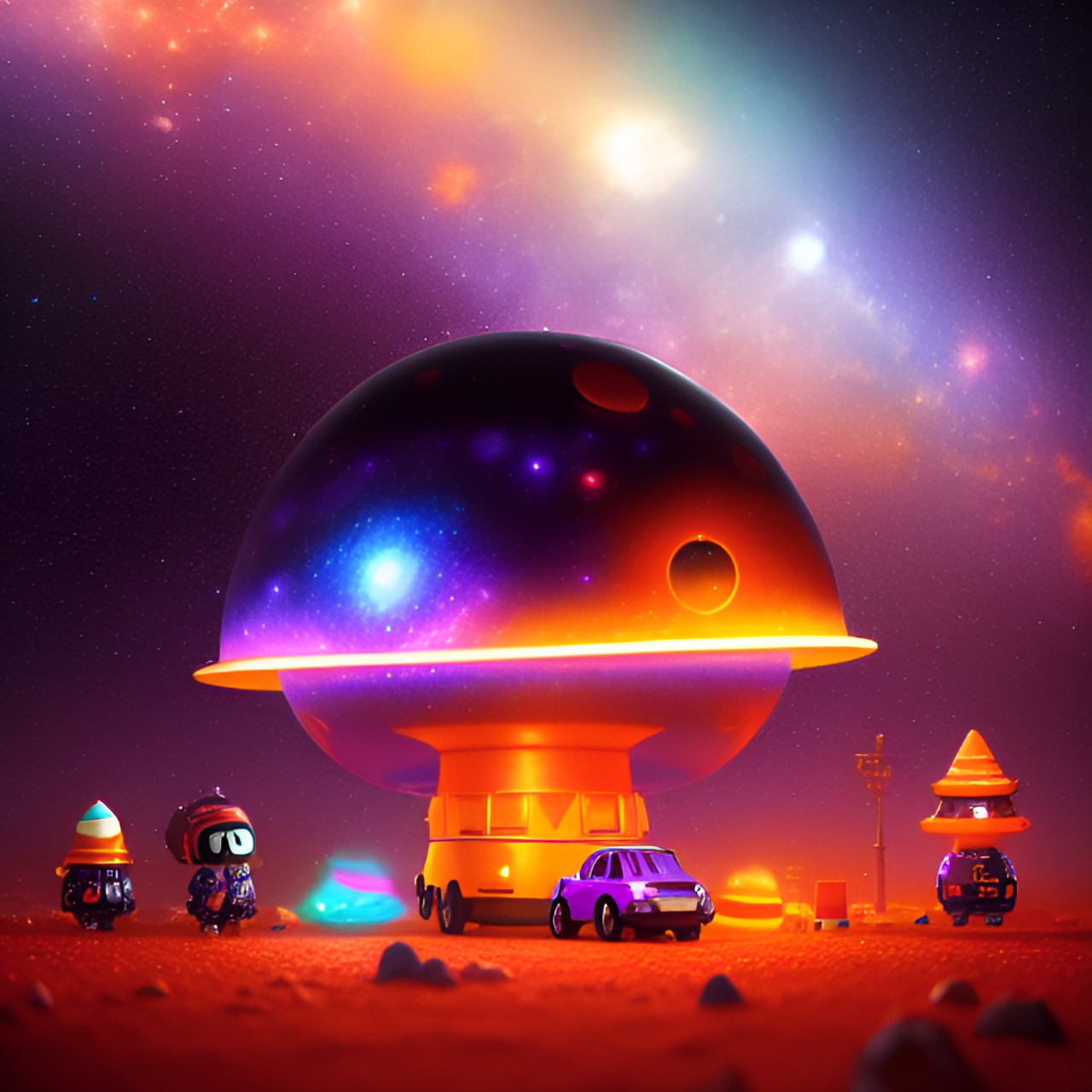 space cone - orange traffic cone space galaxy stars planets ufo  purple planets stars orange moon queen ship glitter preview