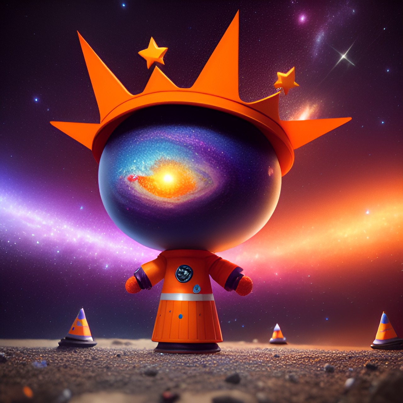 Queen  cone - orange traffic cone space galaxy stars planets ufo  purple planets stars orange cone queen crown glitter preview