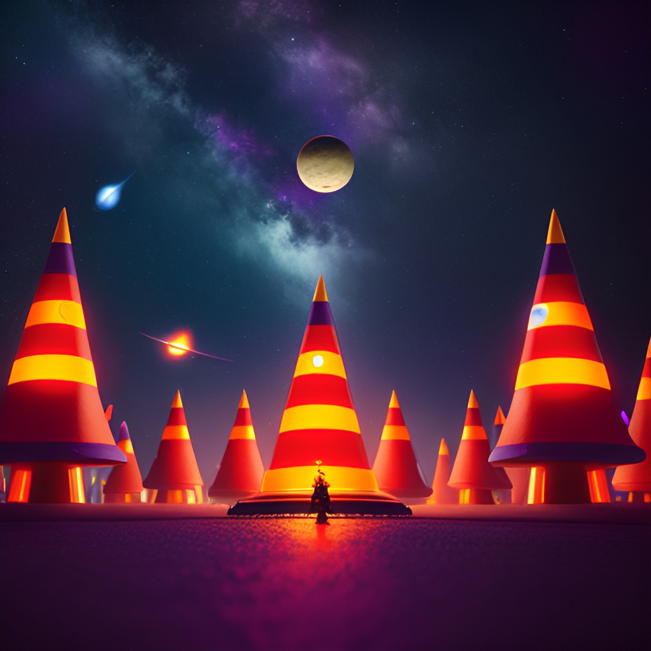 space cone - orange traffic cone space galaxy stars planets ufo  purple planets stars orange cone moon cones moon stars queen crown preview