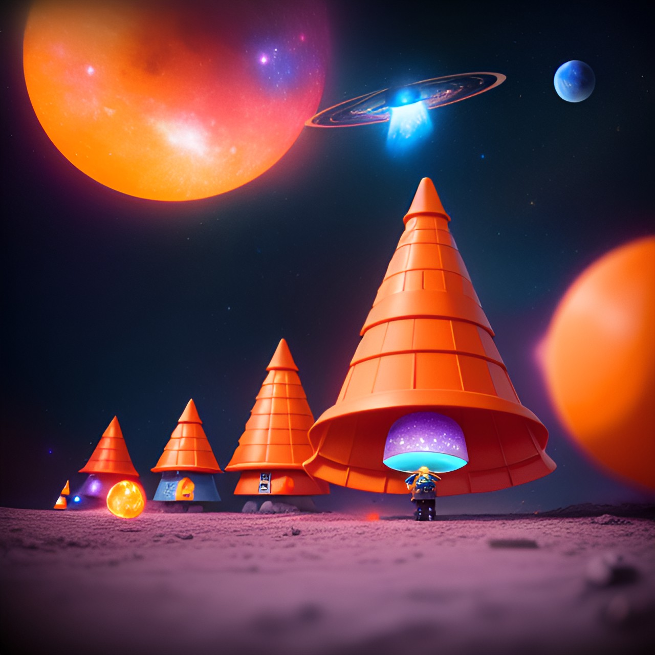 space cone - orange traffic cone space galaxy stars planets ufo  purple planets stars orange cone moon cones moon stars queen castle preview