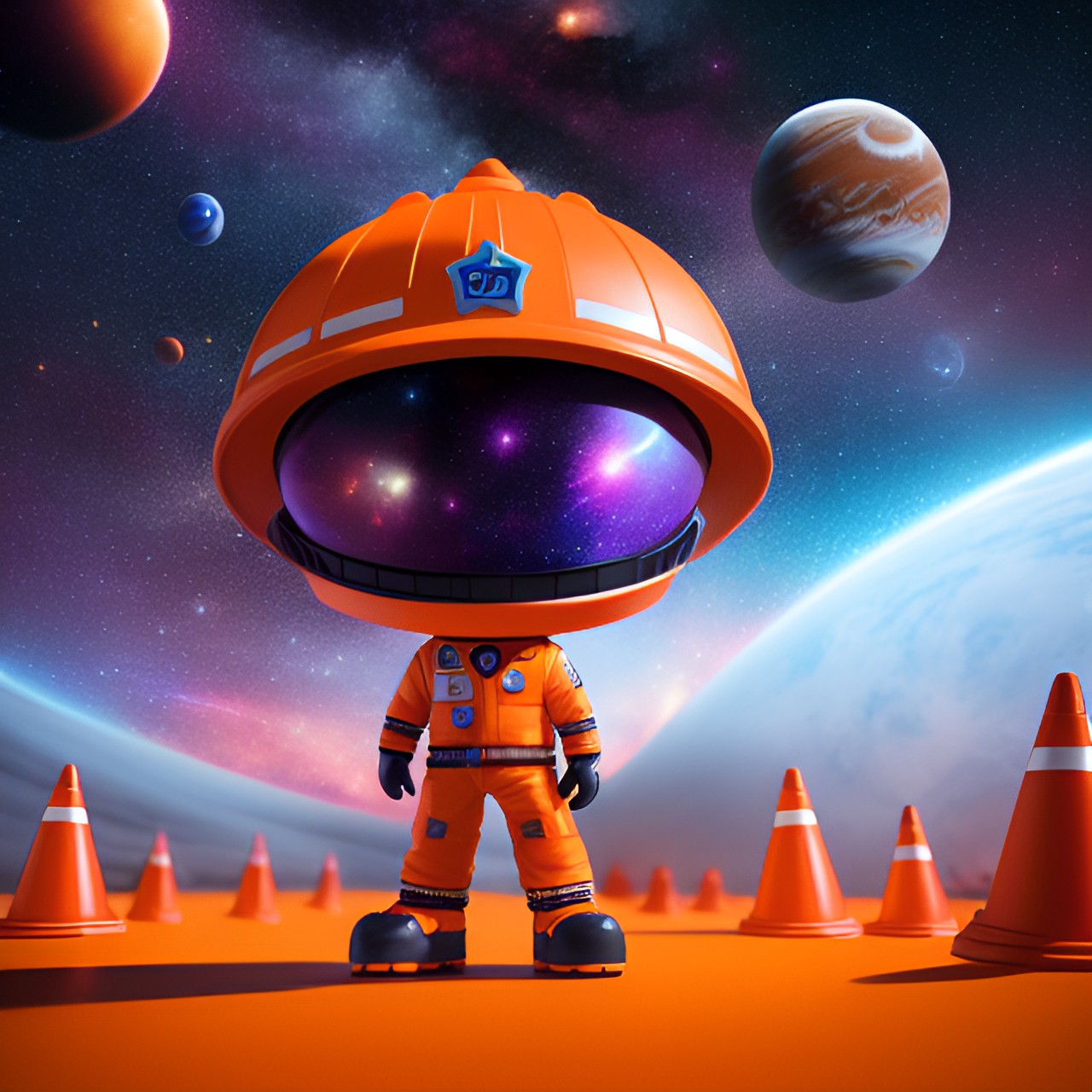 space cone - orange traffic cone space galaxy stars planets ufo  purple planets stars queen castle ufo preview