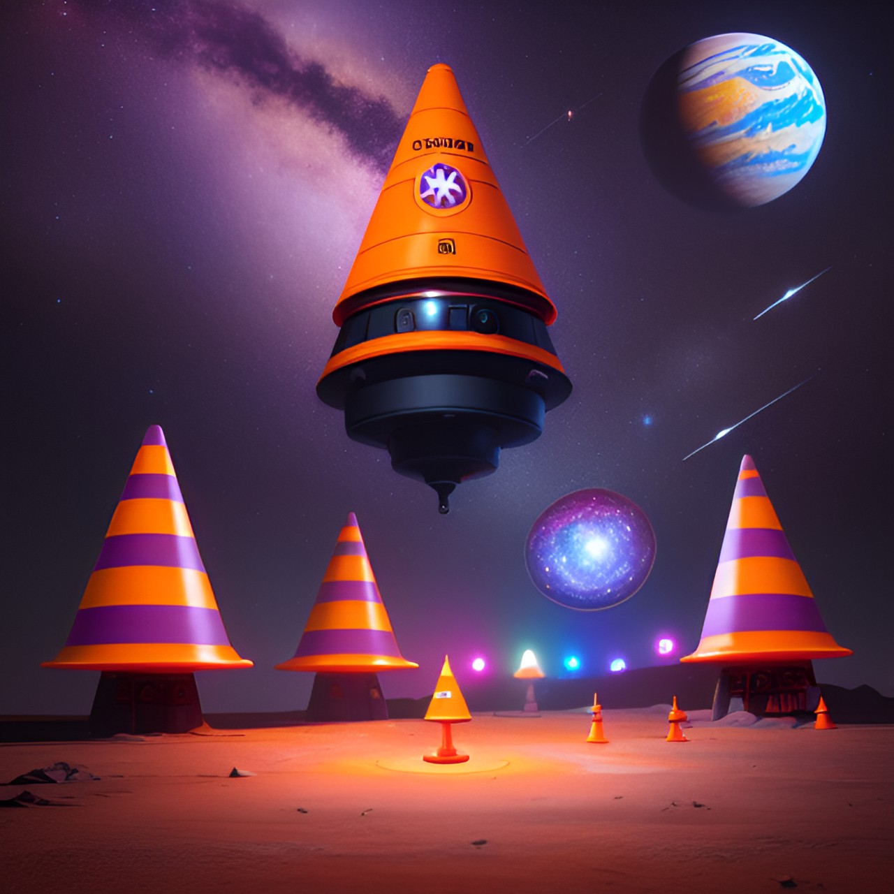 space cone - orange traffic cone space galaxy stars planets ufo  purple planets stars orange cone moon mother ship princess preview