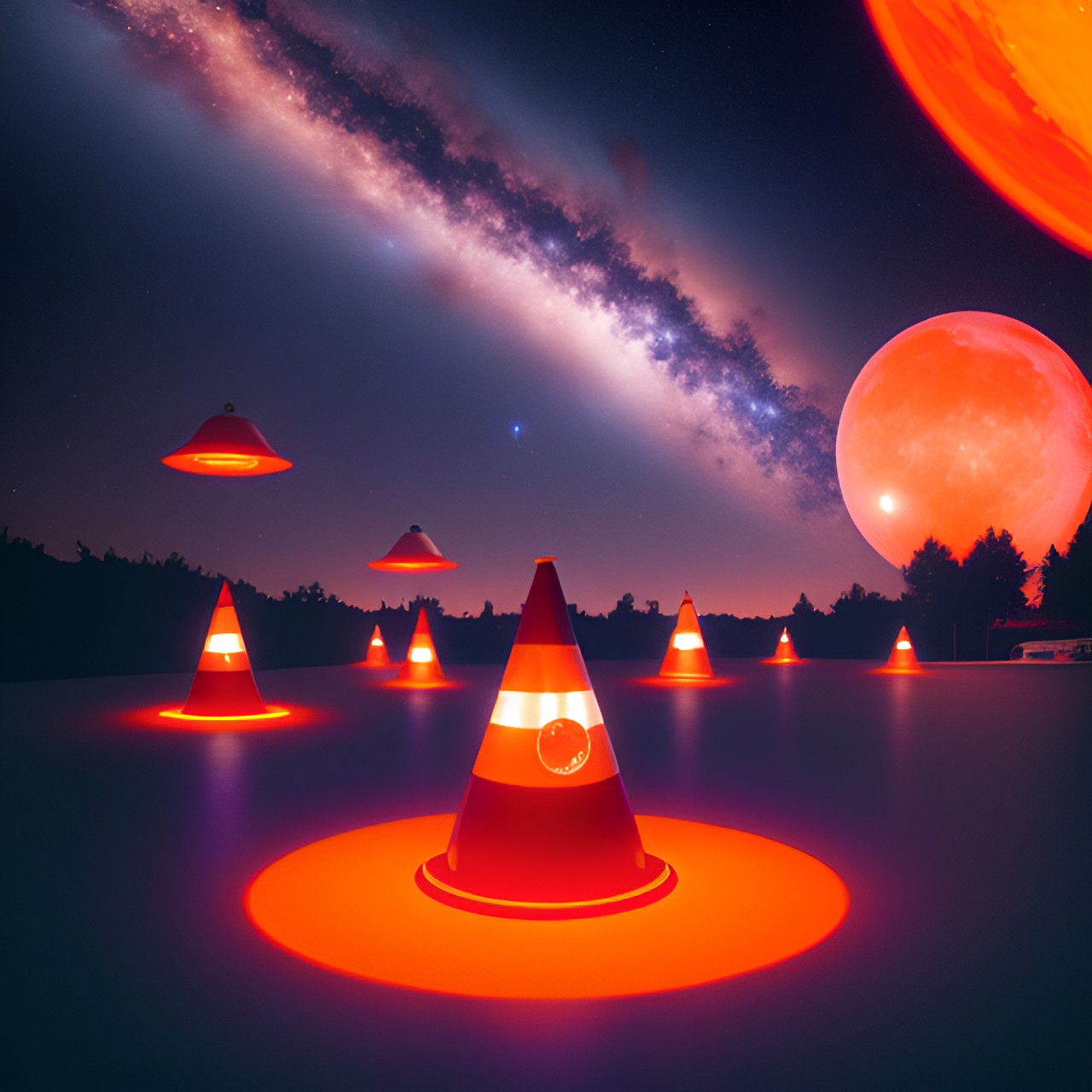 space cone - orange traffic cone space galaxy stars planets ufo  purple planets stars orange cone moon mother ship  alien princess preview