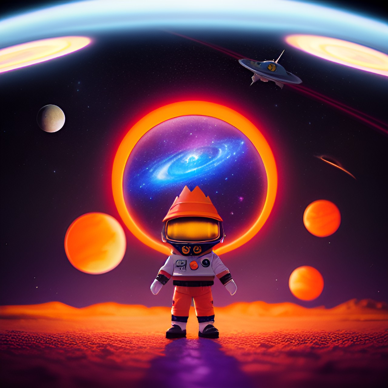 space cone - orange traffic cone space galaxy stars planets ufo  purple planets stars orange cone moon mother ship princess alien preview