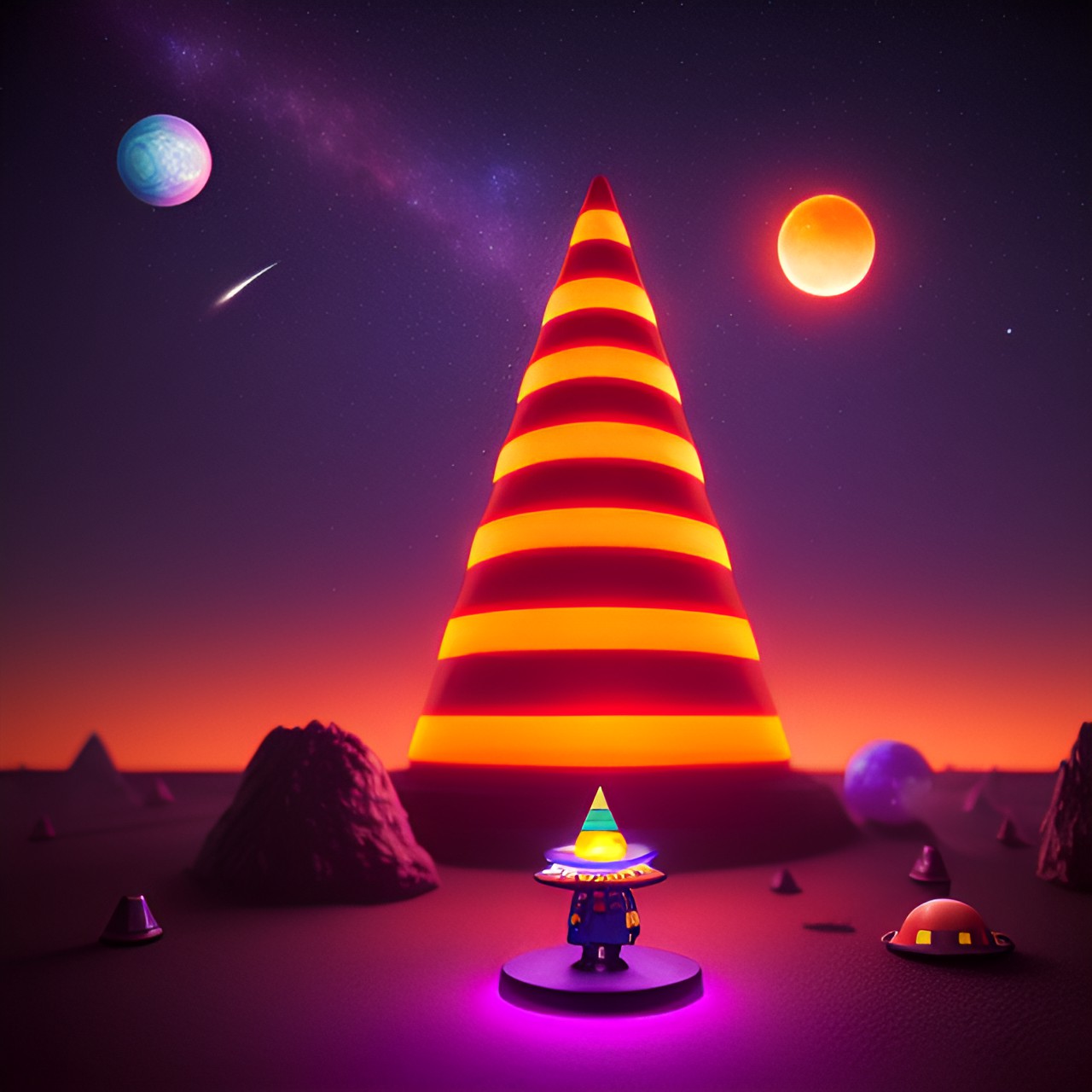 space cone - orange traffic cone space galaxy stars planets ufo  purple planets stars orange cone moon mother ship alien alien preview