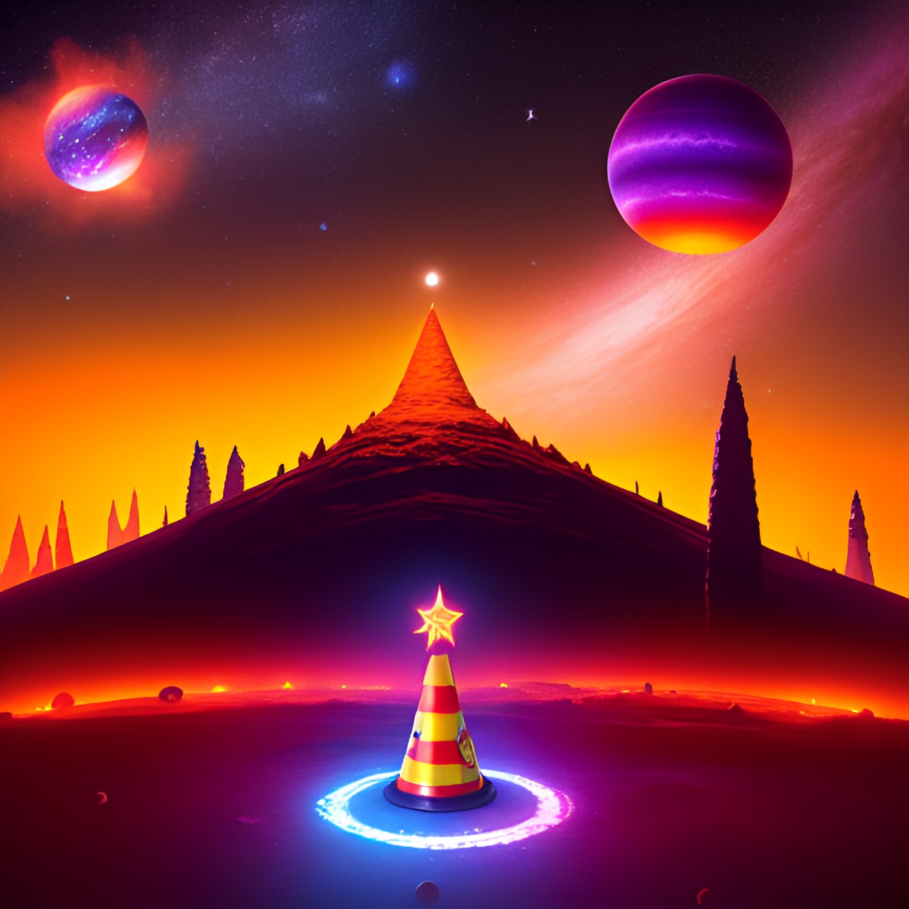 space cone - orange traffic cone space galaxy stars planets ufo  purple planets stars orange cone moon mother ship princess alien crown preview