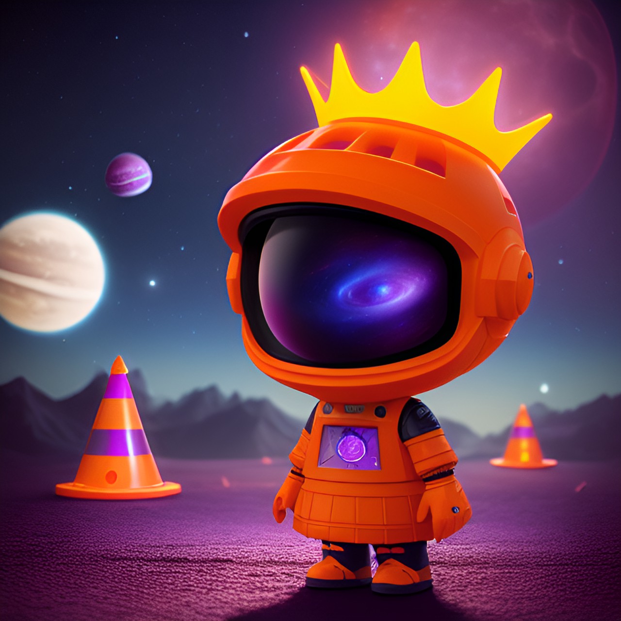 space cone - alien orange traffic cone space galaxy stars planets ufo purple planets stars orange cone moon mother ship princess aliens crown preview