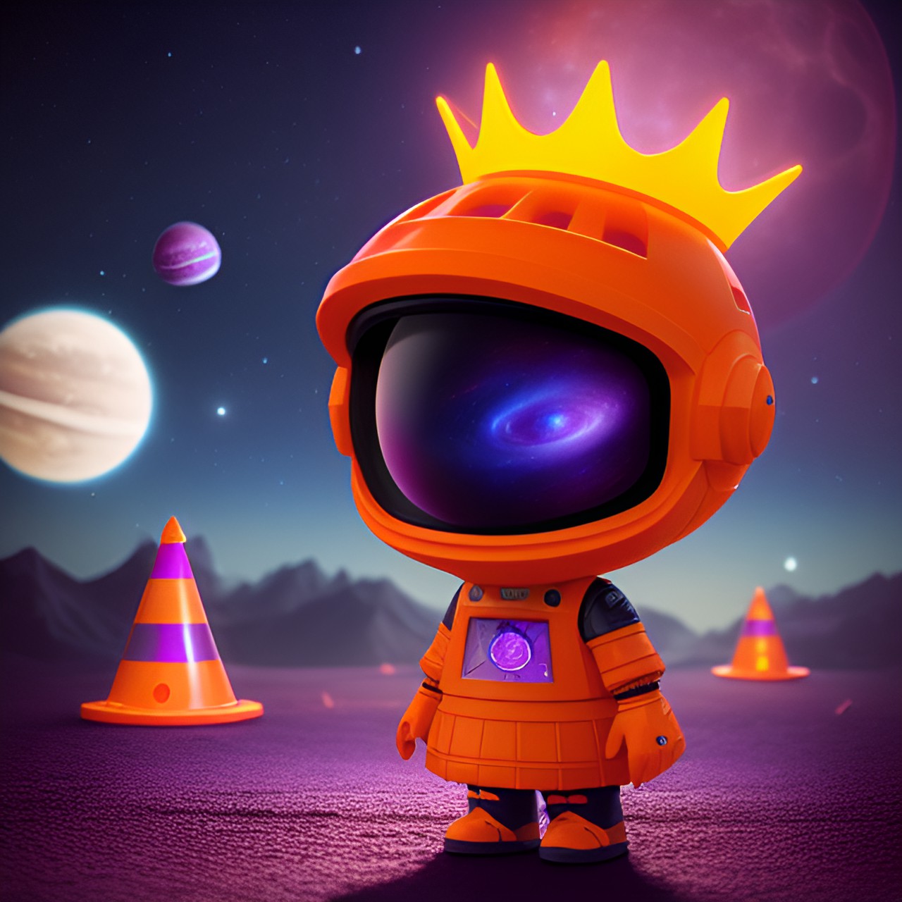 space cone - alien orange traffic cone space galaxy stars planets ufo  purple planets stars orange cone moon mother ship princess aliens crown preview