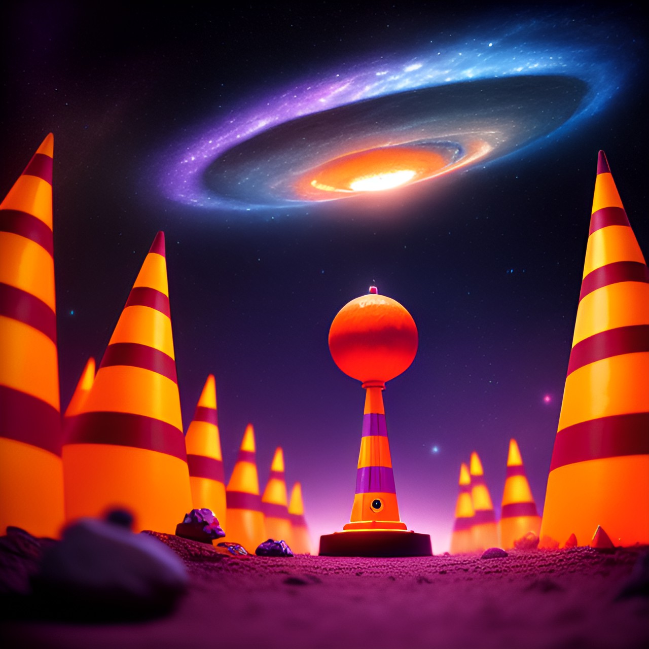 space cone - alien orange traffic cone space galaxy stars planets ufo  purple planets stars orange cone moon mother ship alien preview