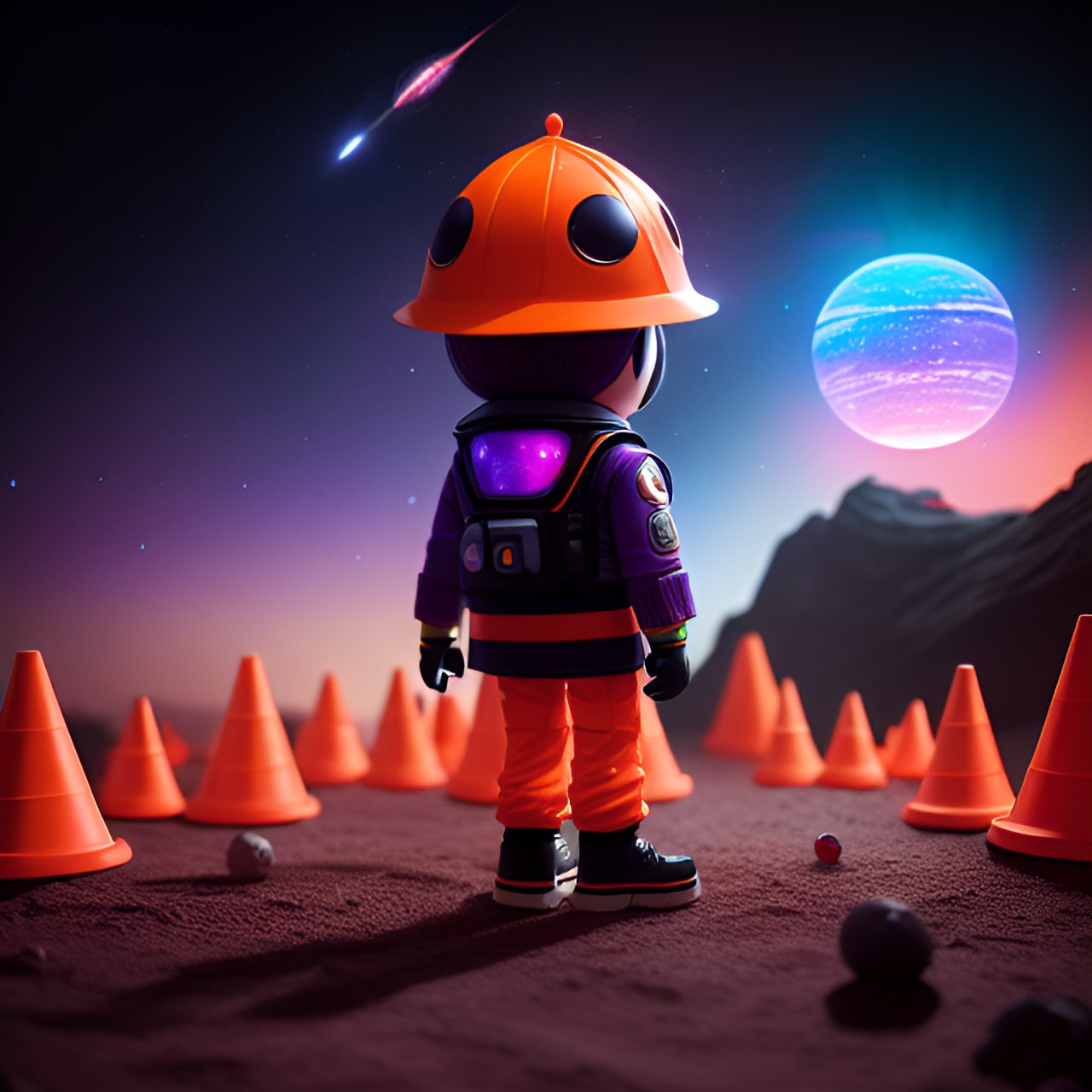 space cone alien - alien orange traffic cone space galaxy stars planets ufo purple planets stars orange cone moon mother ship princess alien preview