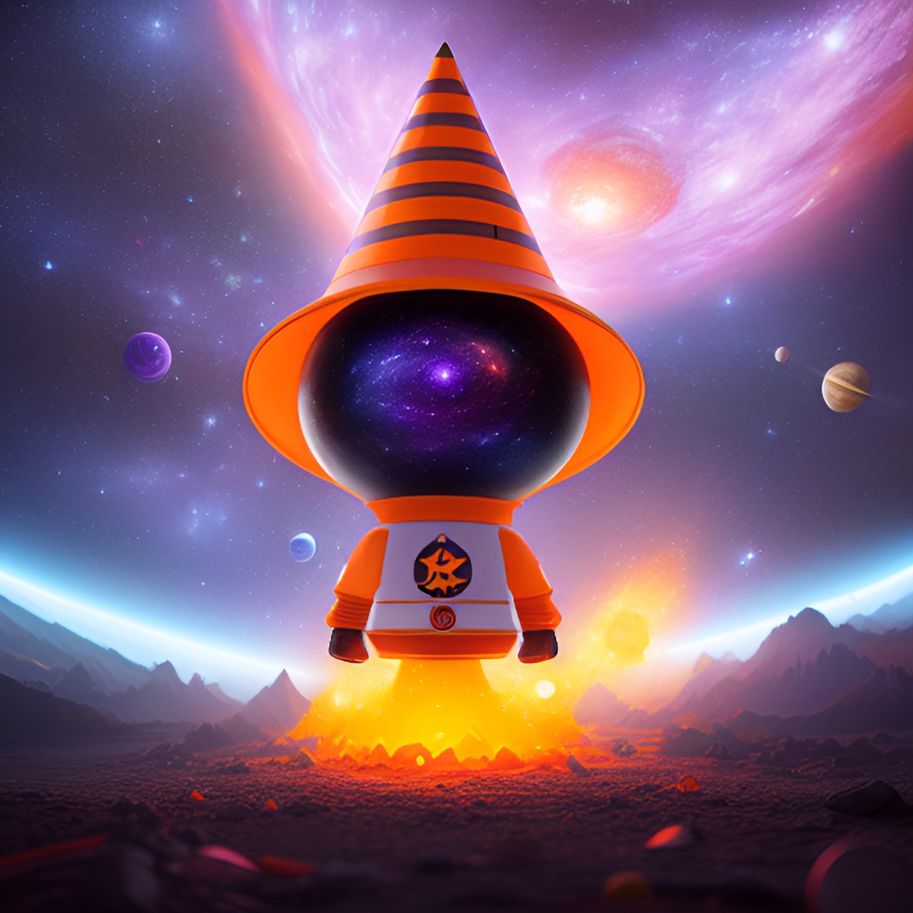 space cone alien - orange traffic cone space galaxy stars planets ufo  purple planets stars orange cone moon mother ship princess alien crown preview