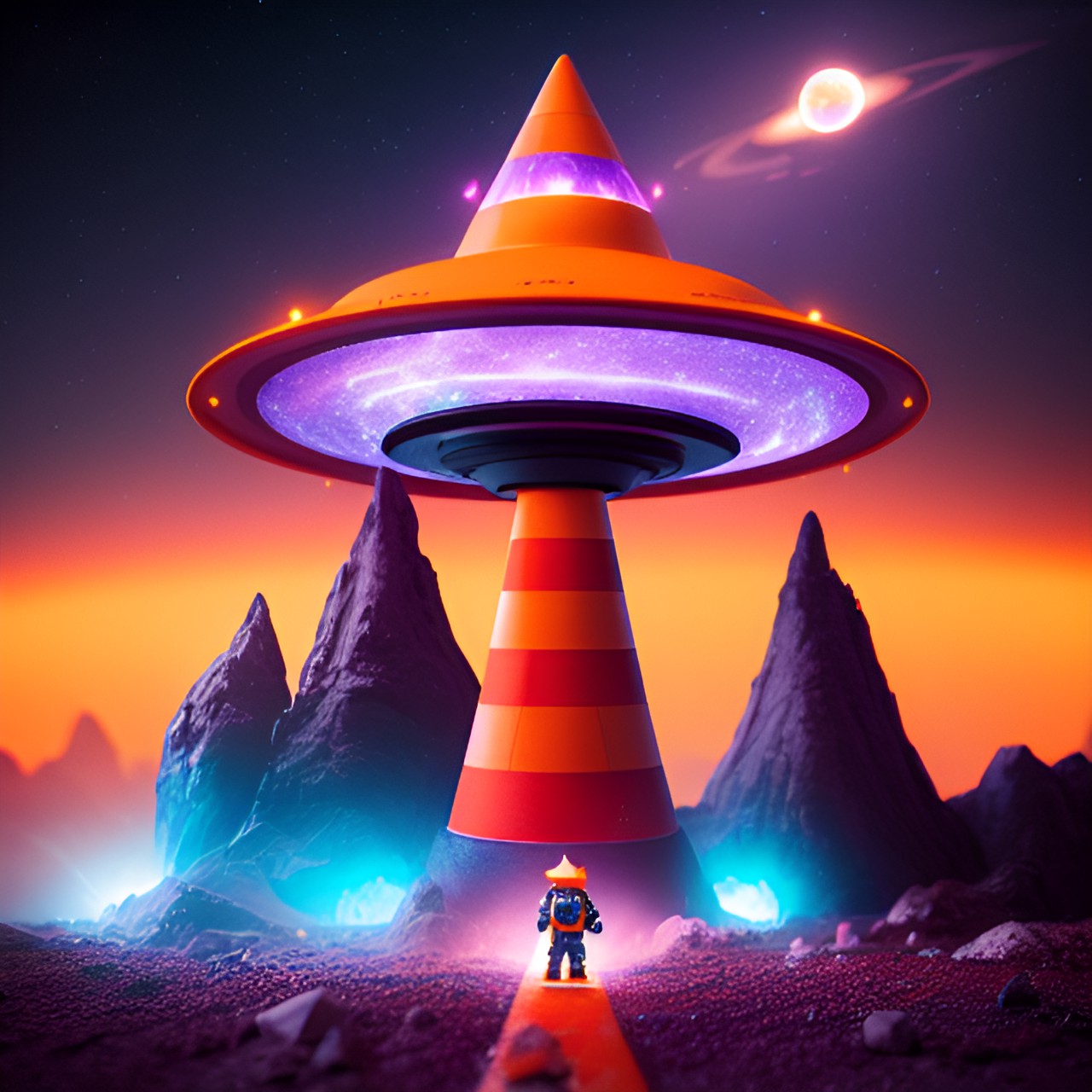 space cone - orange traffic cone space galaxy stars planets ufo  purple planets stars orange cone moon mother ship princess aliens diamond hands preview