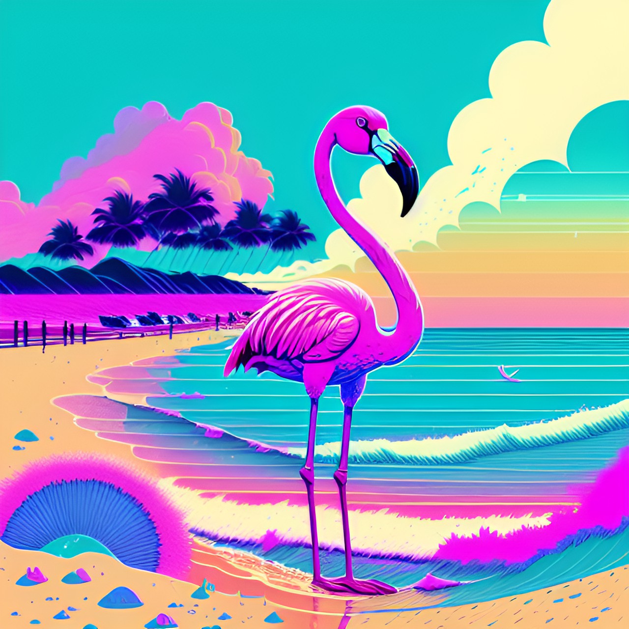 flamingo at the beach preview