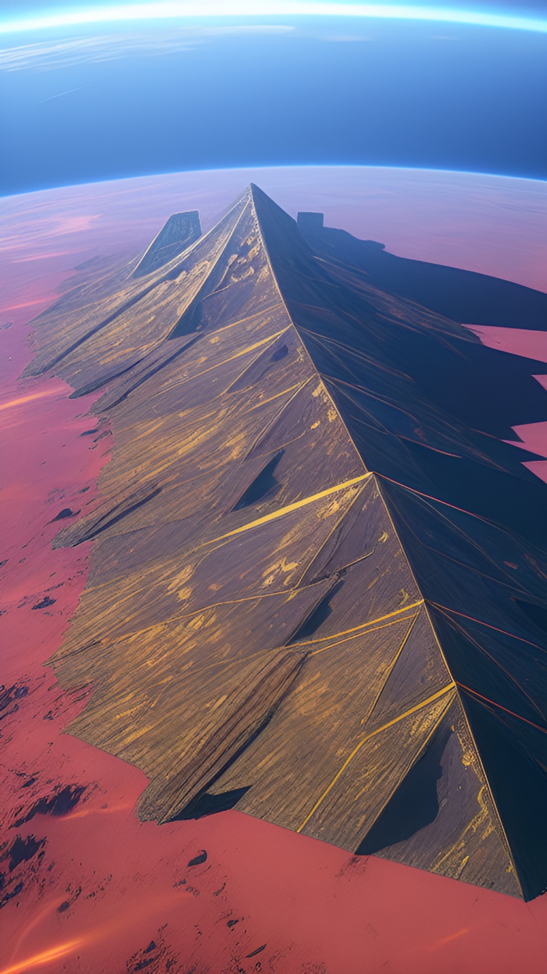 rectangular and triangular alien’s spaceships, the territory that an ancient highly developed civilization left, traces of vital activity, remnants after the departure of an alien civilization, landing, after many centuries, a trace from the landing of a spaceship, a space base preview