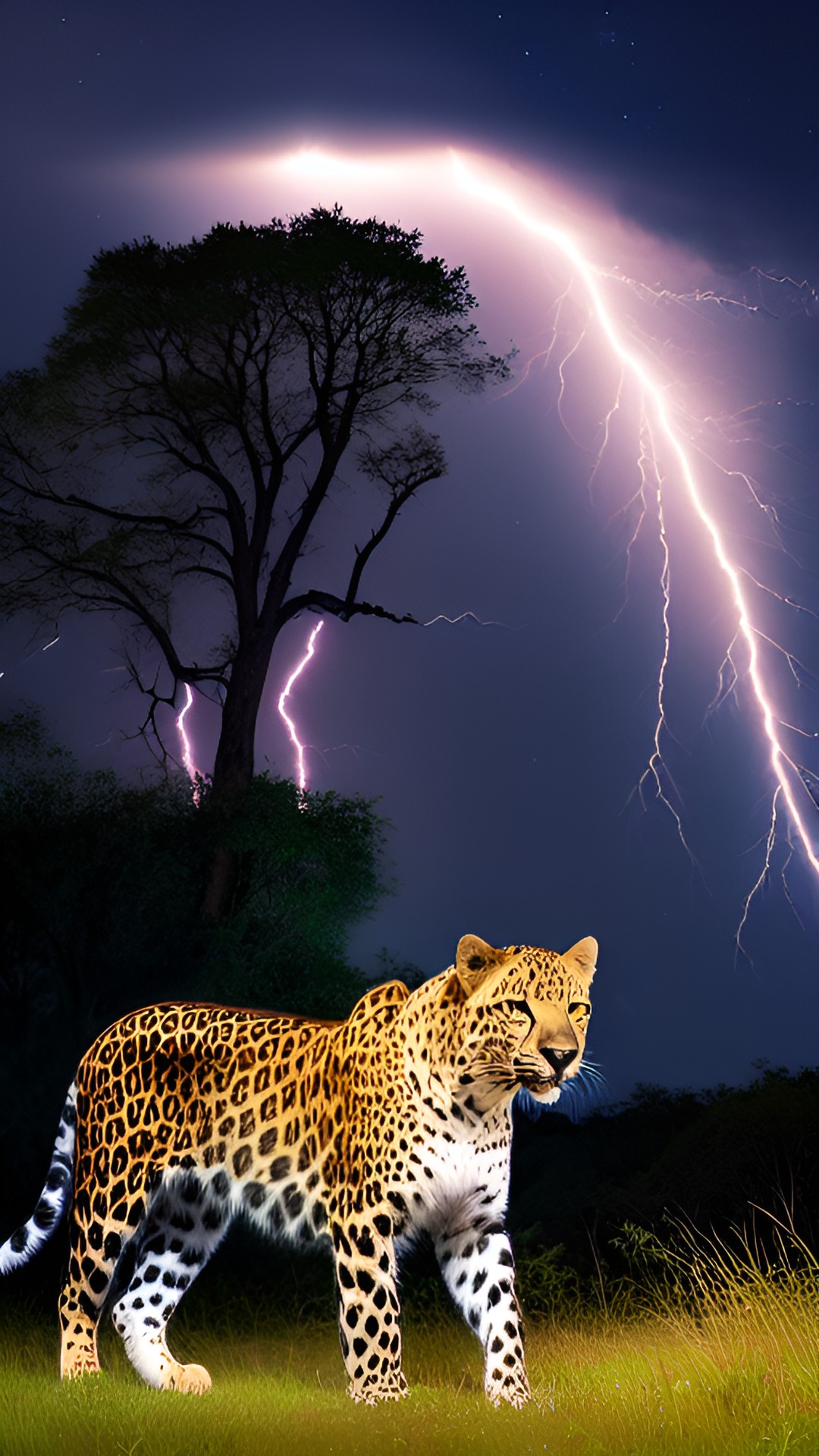 leopard, full moon and lightnings preview