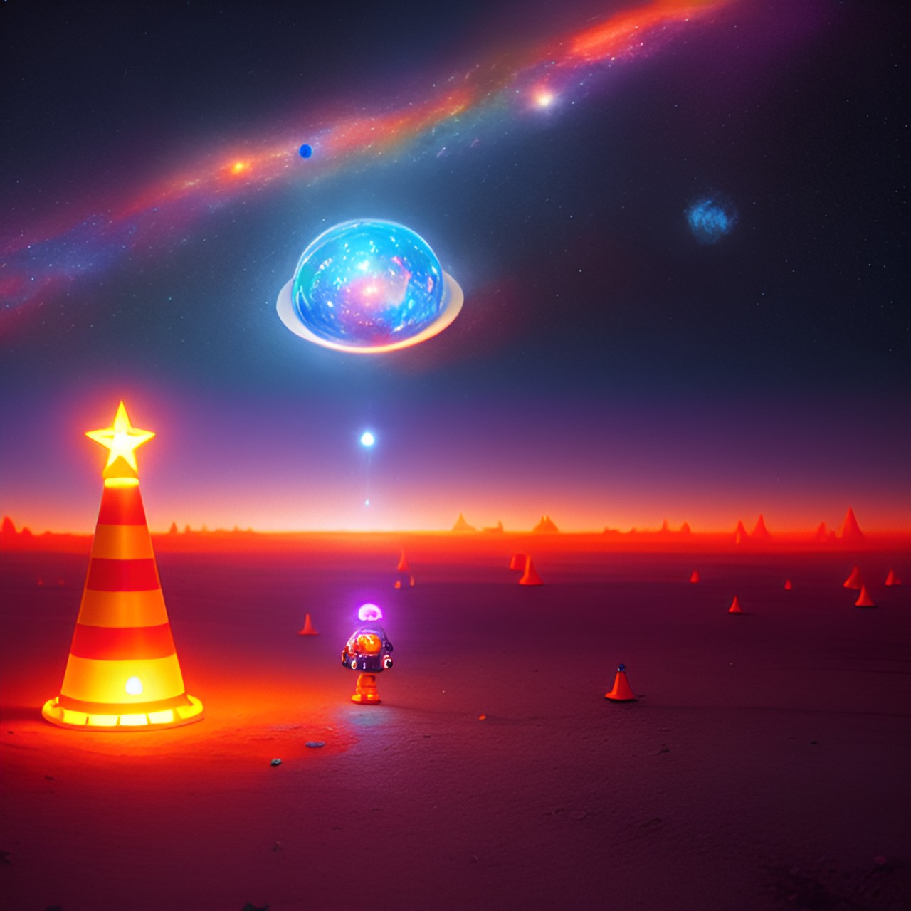 space cone - orange traffic cone space galaxy stars planets ufo  purple planets stars orange mother ship alien queen preview