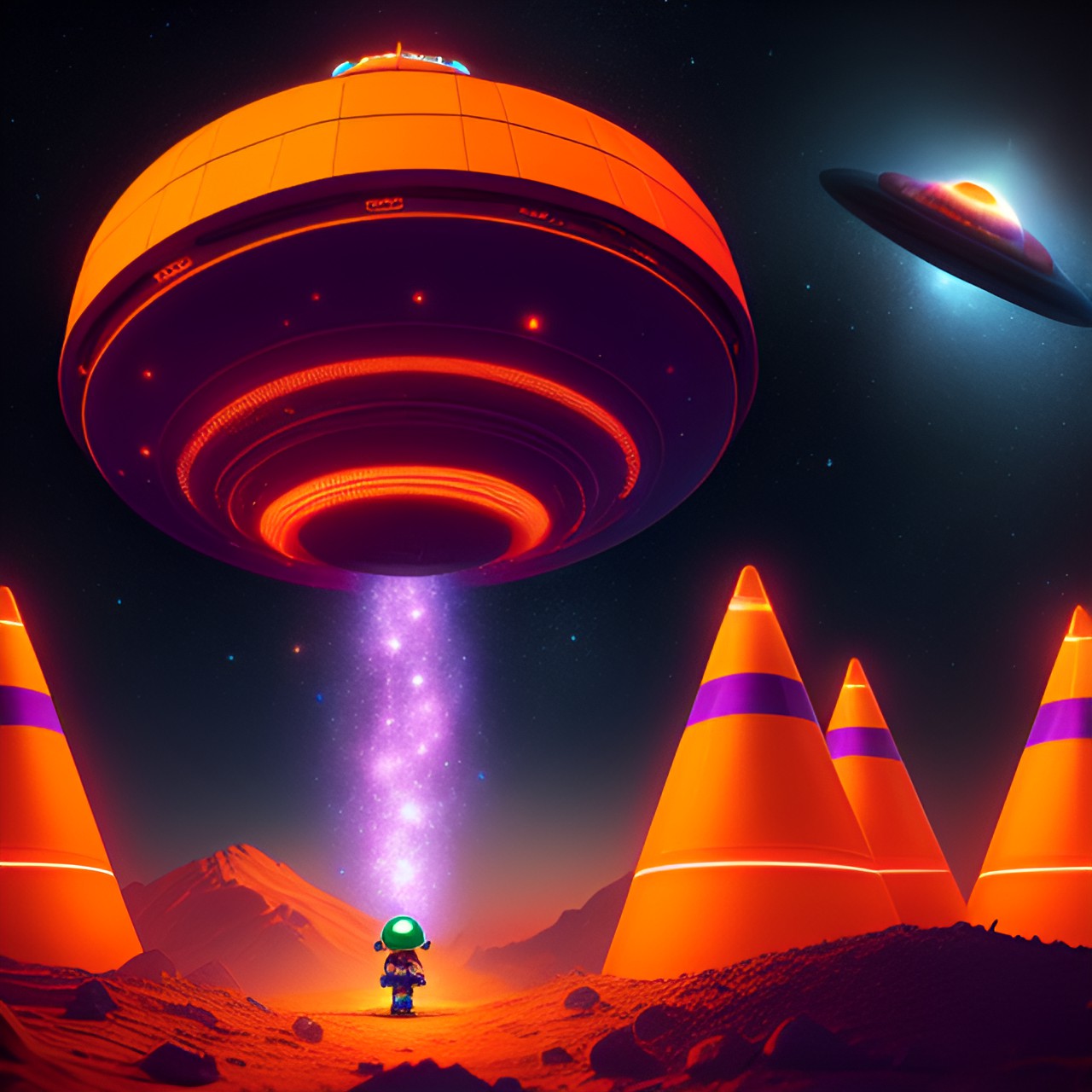 space cone - orange traffic cone space galaxy stars planets ufo purple planets stars orange mother ship alien queen preview