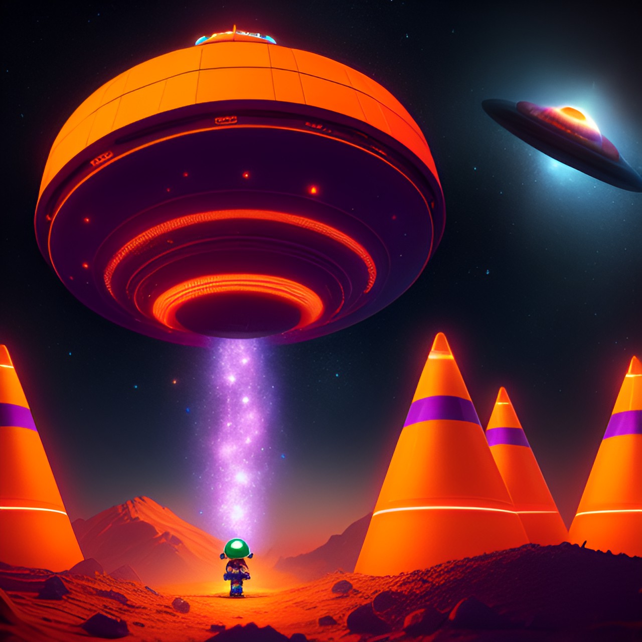 space cone - orange traffic cone space galaxy stars planets ufo  purple planets stars orange mother ship alien queen preview