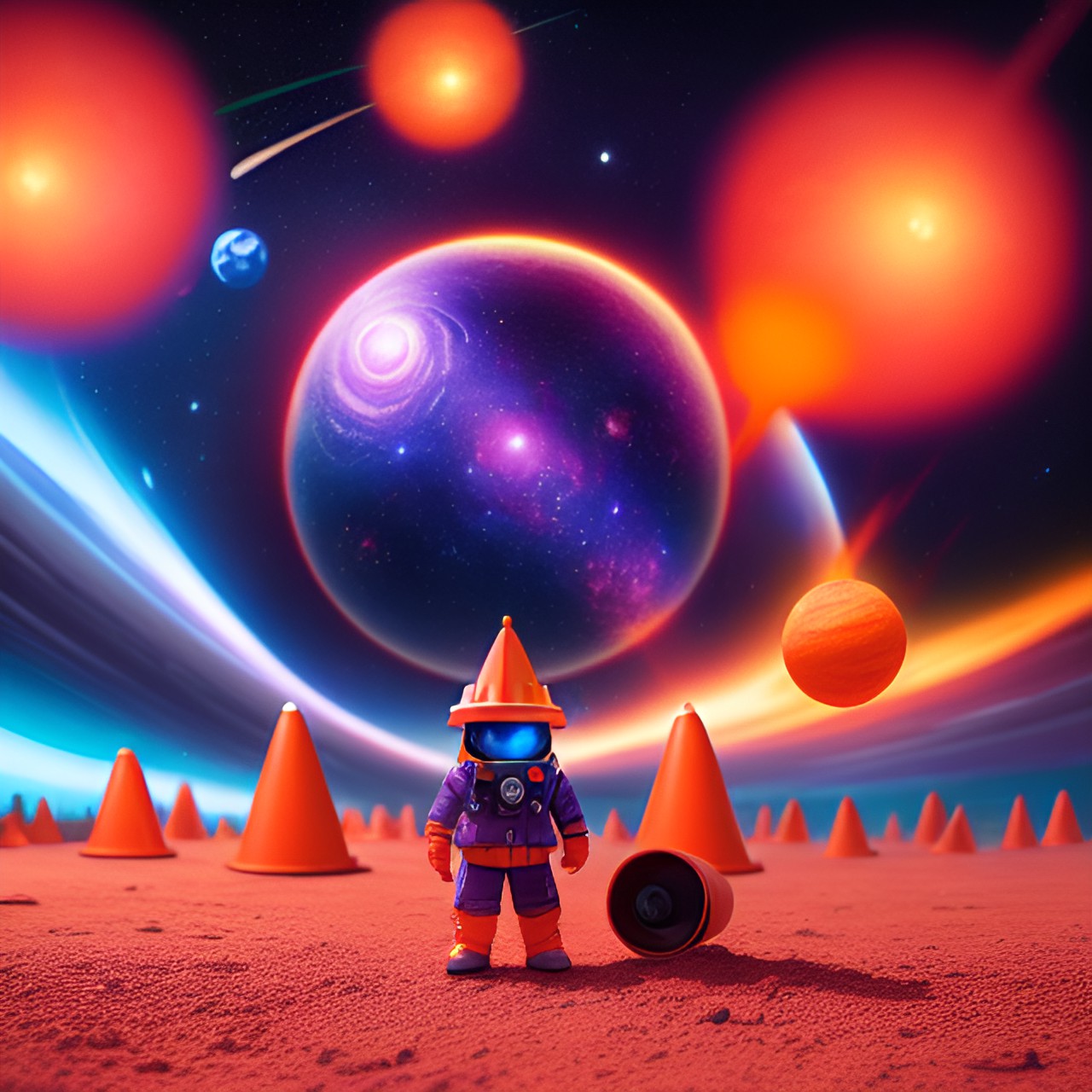 cone ship - orange traffic cone space galaxy stars planets ufo  purple planets stars orange mother ship alien queen preview