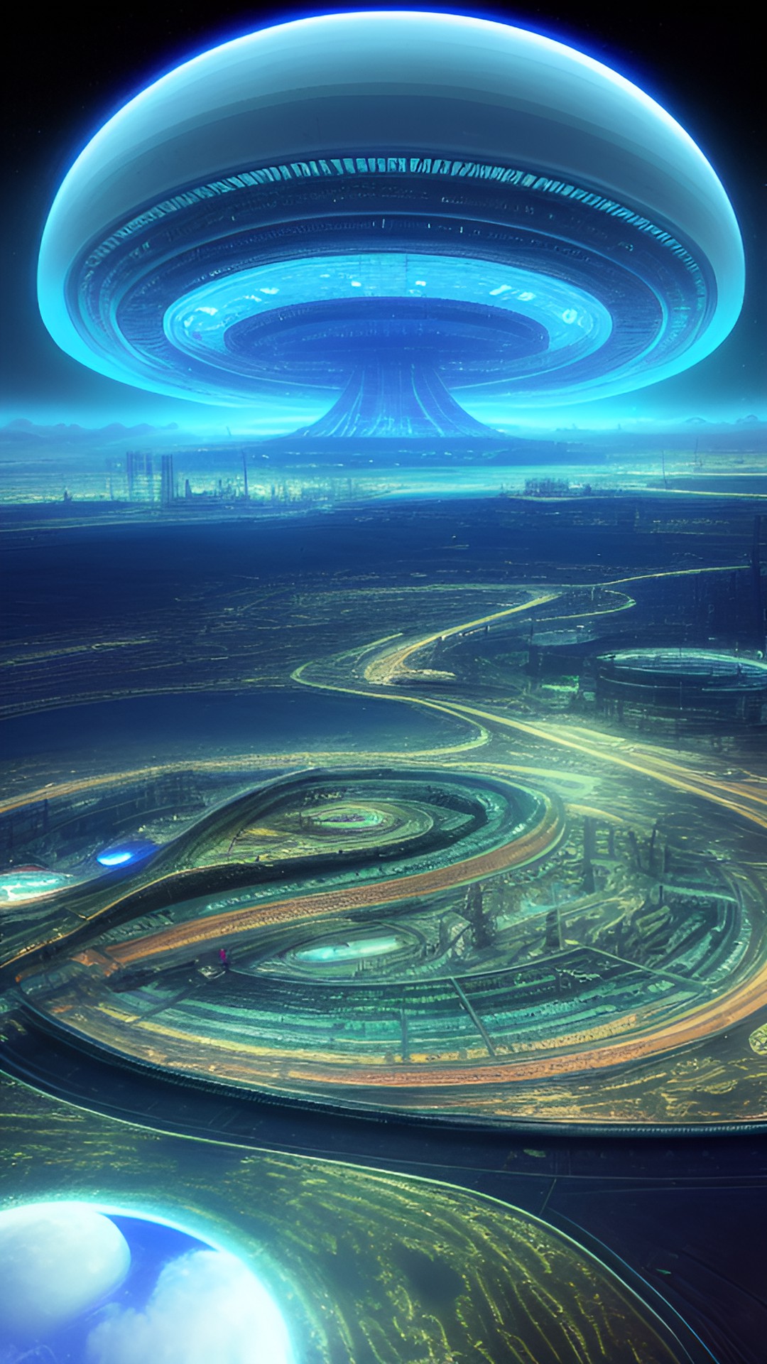 giant alien factory, space industrial zone, aliens, highly developed civilization, infrastructure, architectural masterpieces, abstract amazing fluid curves haos, futuristic eco base on alien planet preview