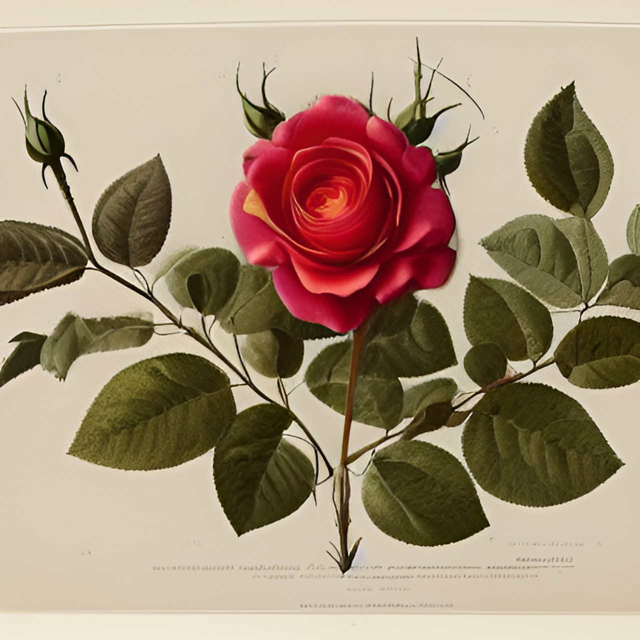 old botanical illustration of roses full plant preview