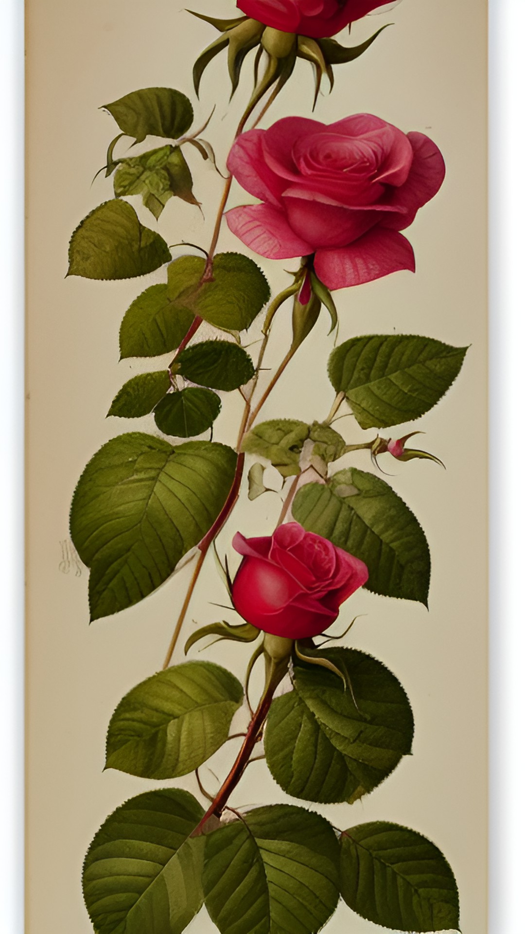 vintage botanical drawing of roses full plant preview