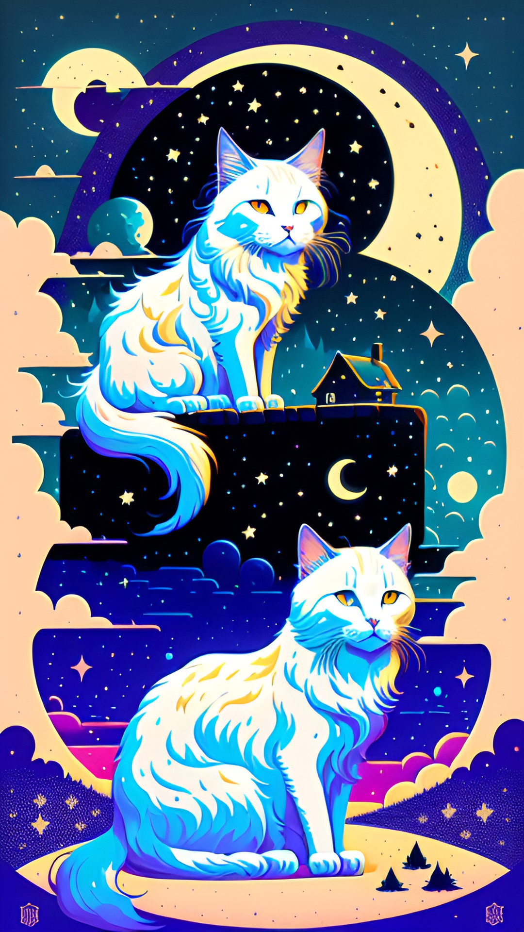 long-haired white cat in the moonlight preview