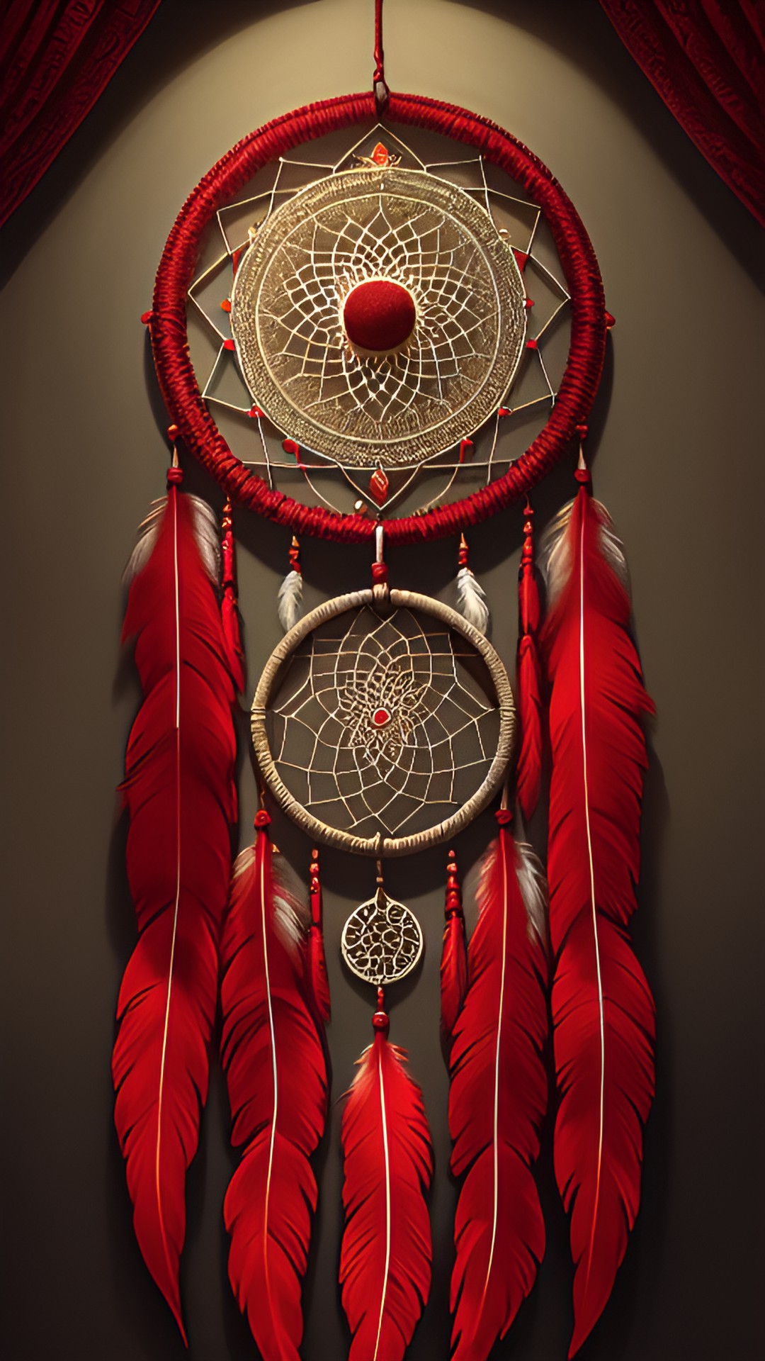 intricate dreamcatcher with red feathers preview